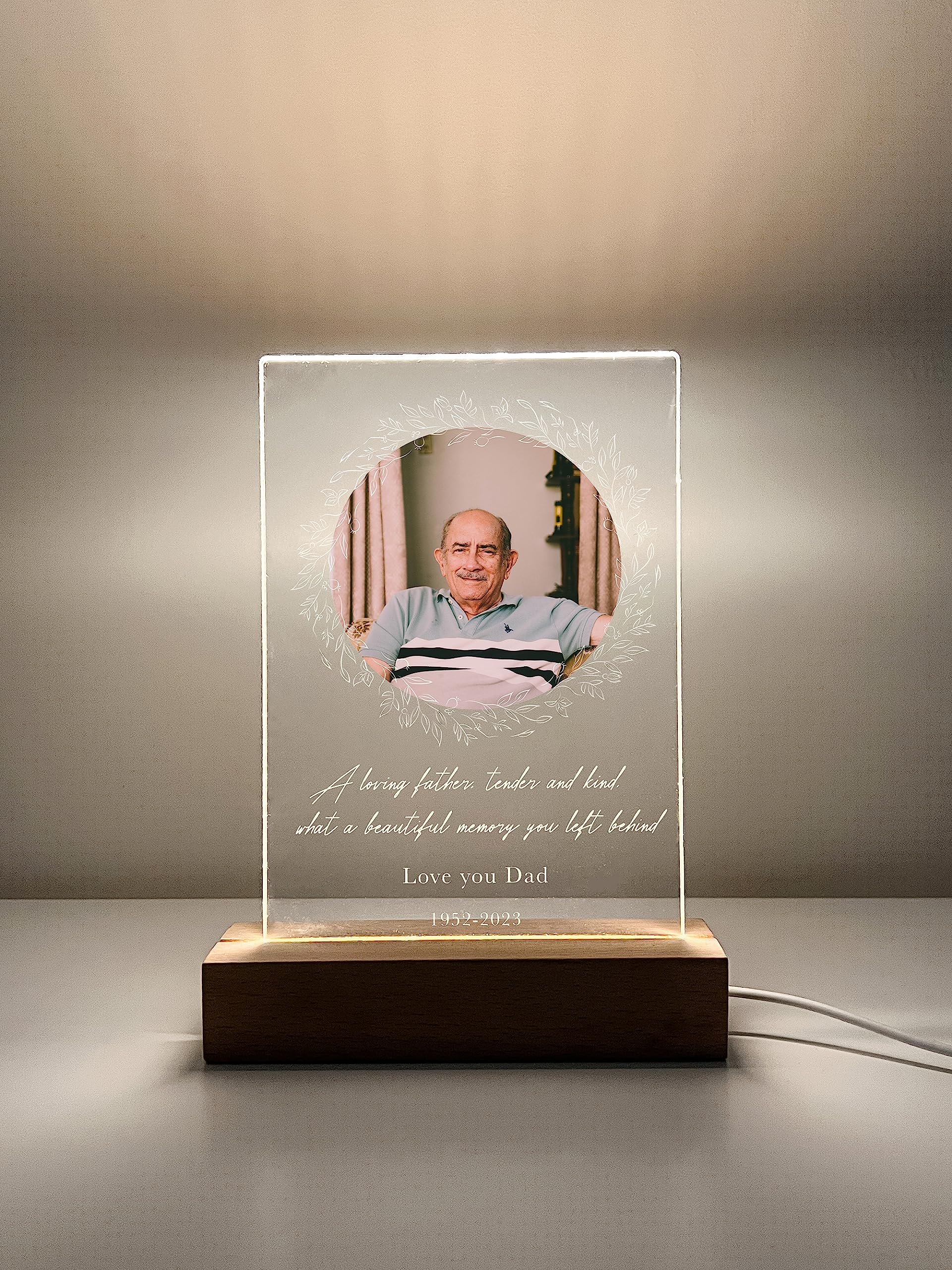 Mirror Mania Custom Personalized Photo Led Wood Stand Night Light Up Table Lamp In Loving Memory Loved R.I.P Remembrance Loss Sympathy Bereavement Memorial Table Sign