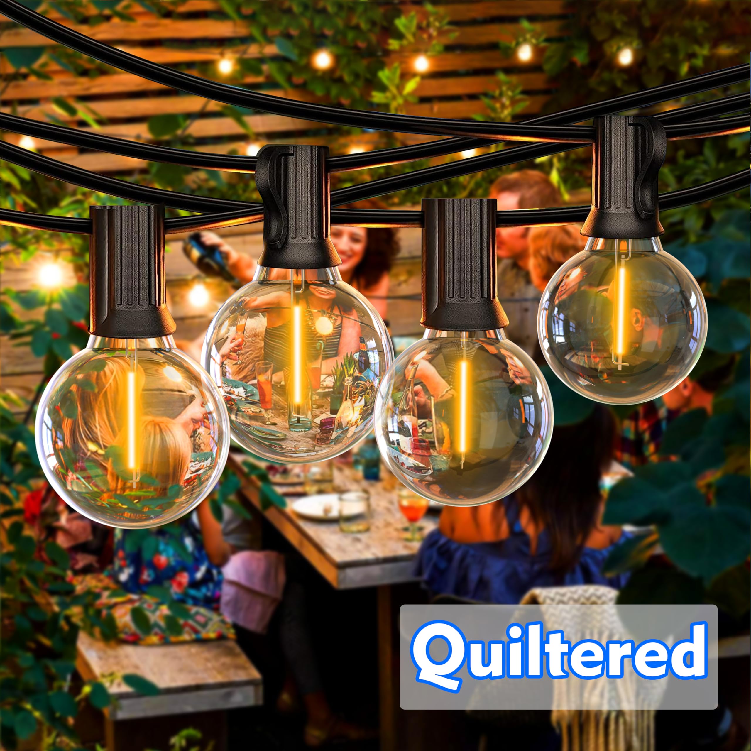 Quiltered Outdoor String Lights, 50Ft Patio Lights With (25+1)Shatterproof And Ip44 Waterproof Bulbs Connectable Hanging Lights For Party Tents, Backyard, Bistro, Balcony, Porch, Cafe, Deck