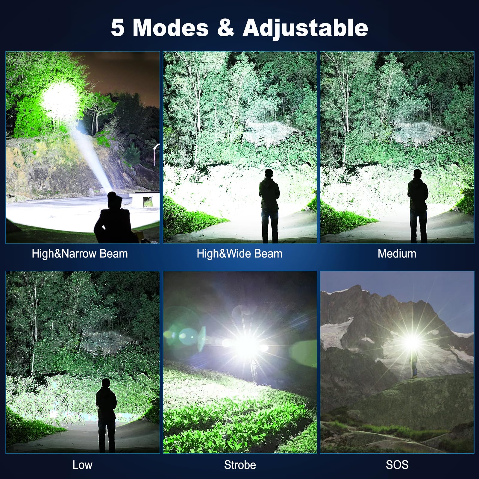 Bercol Rechargeable Flashlights High Lumens, 990,000 Lumens Super Bright Led Flash Light, 5 Modes, Ipx6 Waterproof Handheld Flash Light For Home, Emergencies, Camping