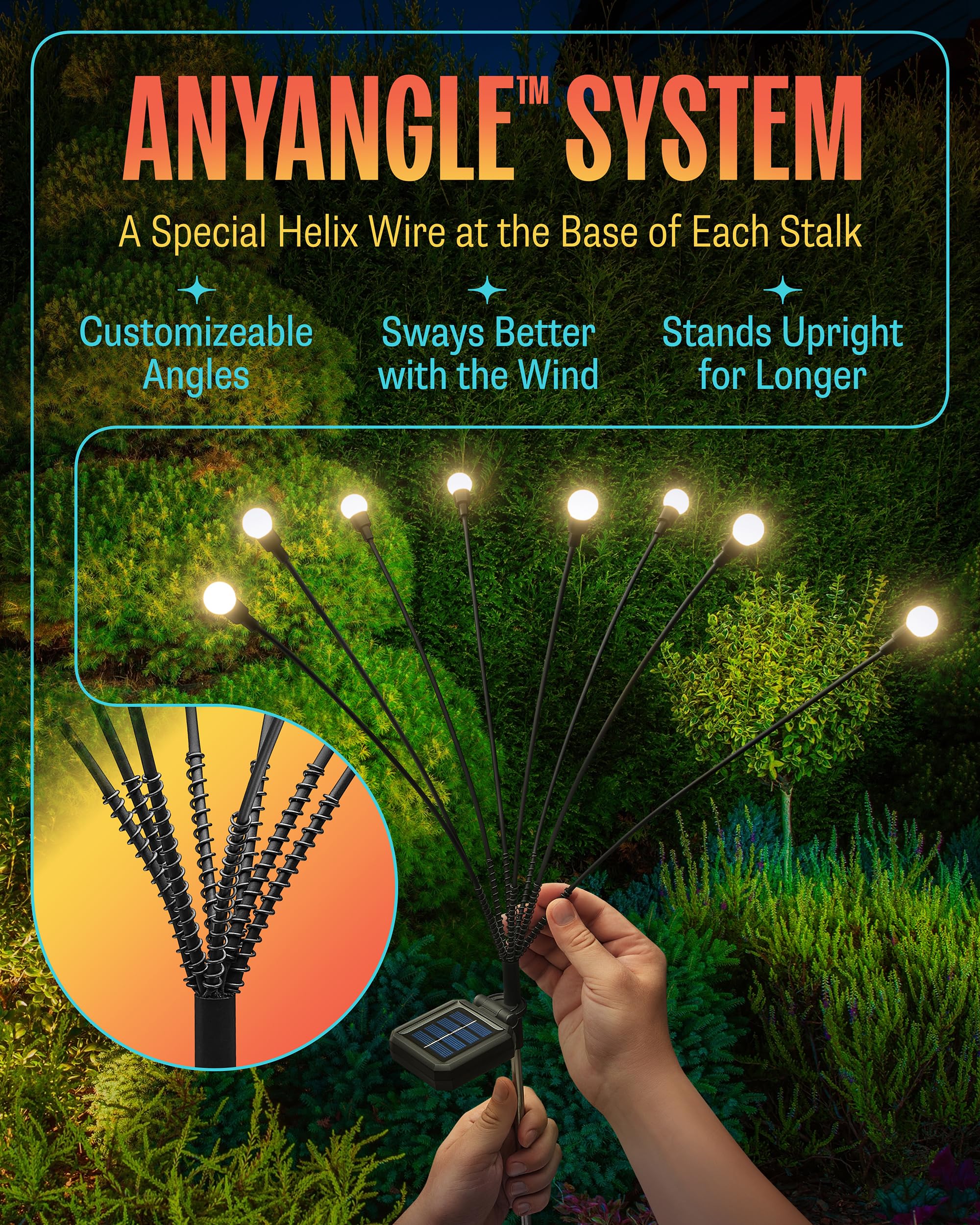 Trustilux Firefly Outdoor Solar Lights 6 Pack  Unique Anyangle System To Customize 48 Solar Garden Lights Position  30% Brighter, Plant-Safe Swaying Firefly Lights  Money-Saving Balcony Patio Decor