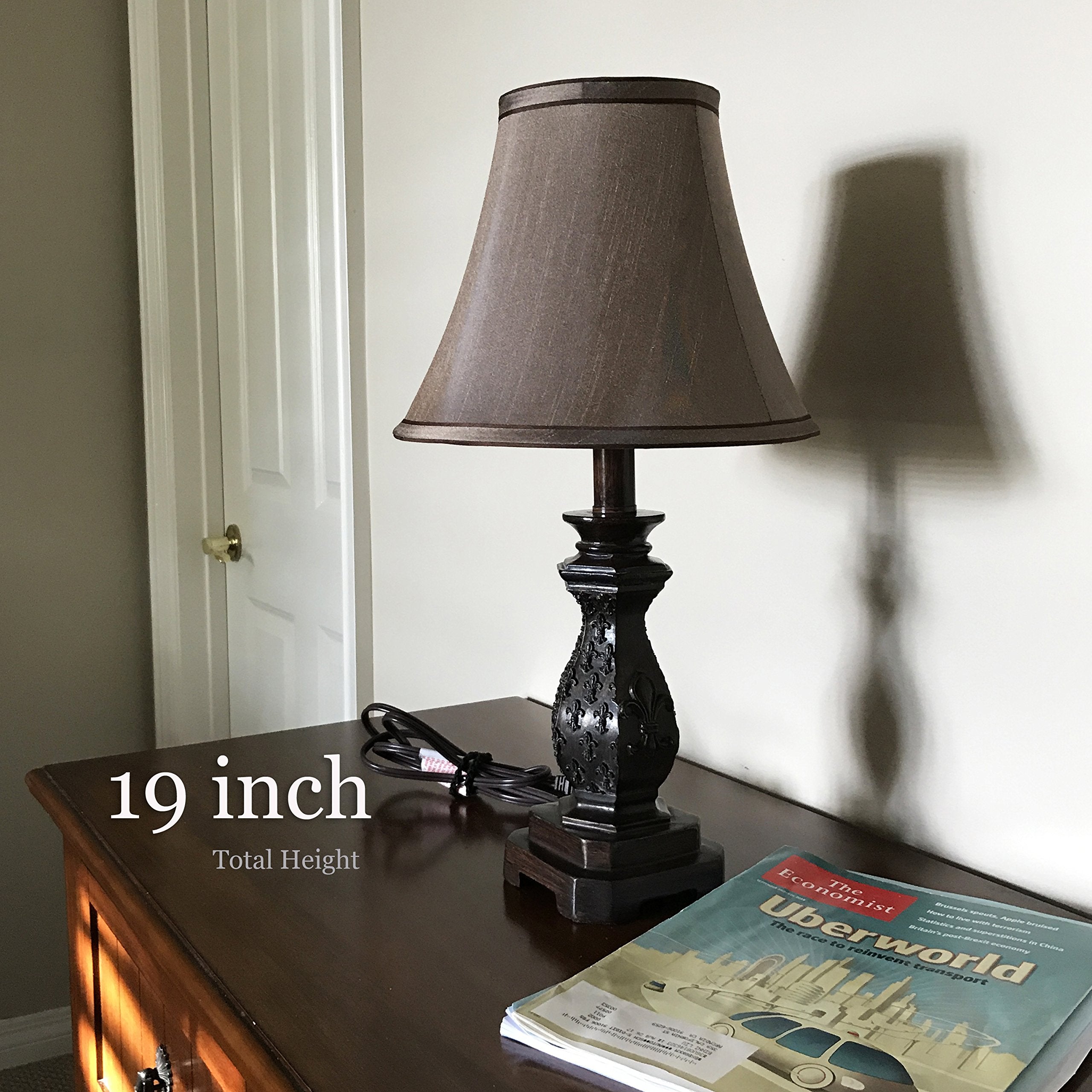 Melloway Set Of 2 Traditional Dark Bronze Table Lamps With Fleur-De-Lis Design, 19 Inch Height