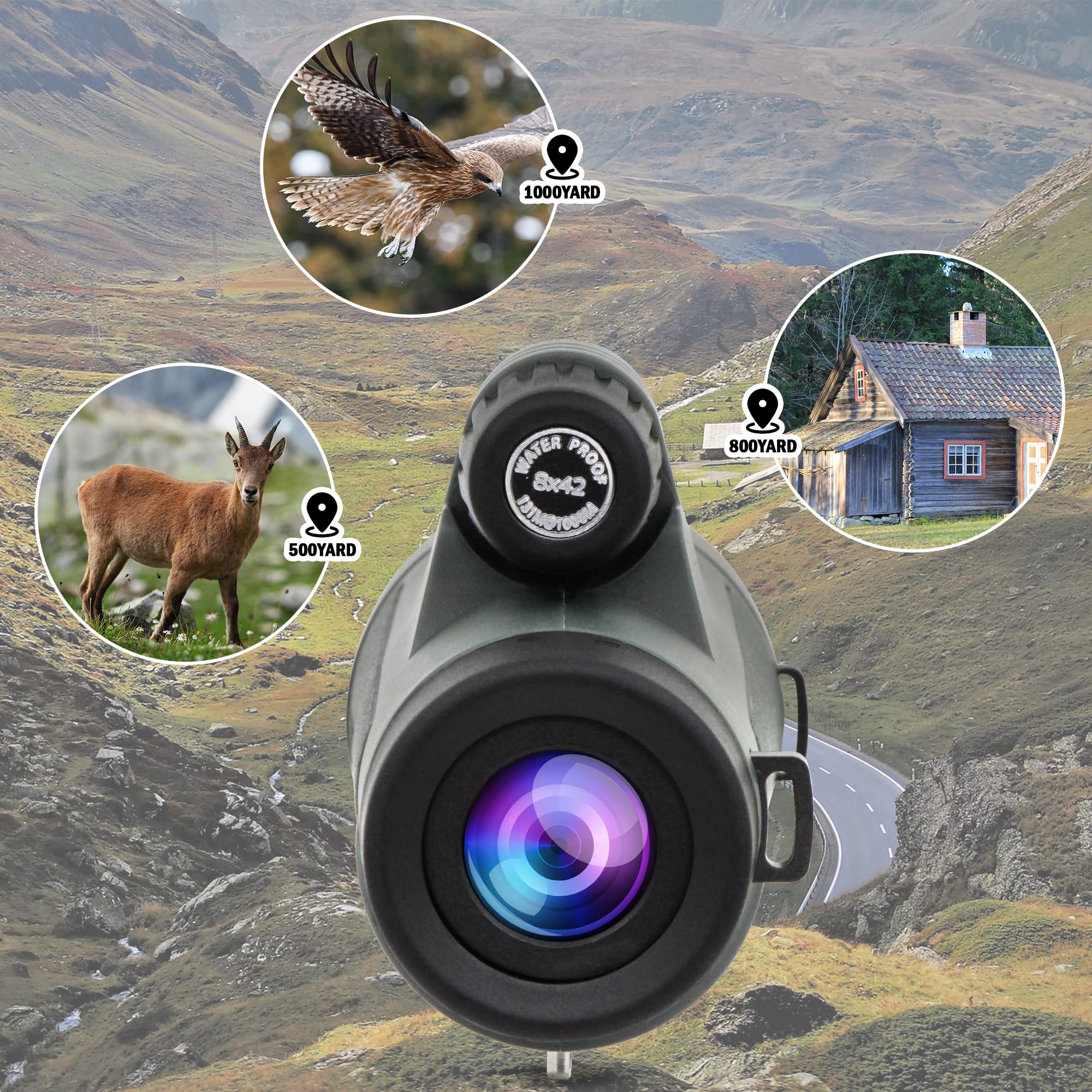 Astromania 8X42 Bak4 High Power Prism Monoculars, Waterproof, Compact Handheld Monoscope For Bird Watching, Traveling  For Men