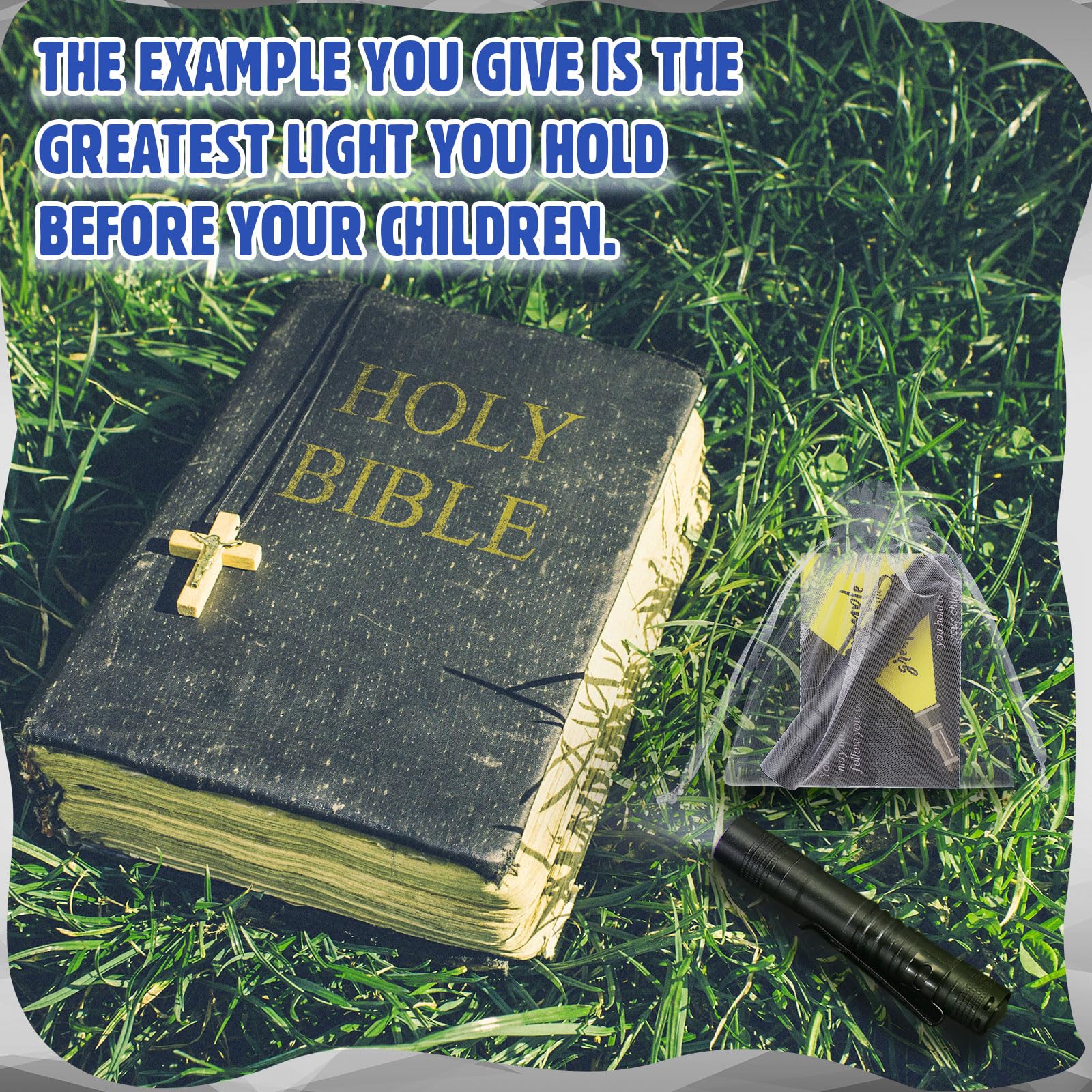Coume 15 Sets Fathers Day Small Pocket Flashlight  For Church Father'S Day Pocket Light Motivational Quote Card Bible Verse Cards And Organza Bags For Men Thank You , Not Include Batteries