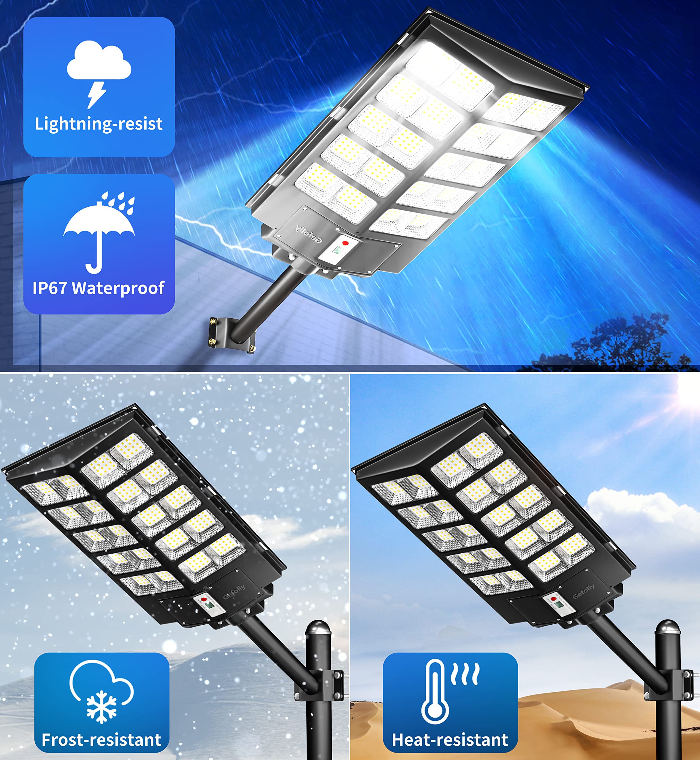 Gefolly Sl-5200W Solar Street Lights Outdoor, 520000Lm Commercial Parking Lot Light, 6500K Dusk To Dawn Ip67 Security Flood Lights Motion Sensor Led Lamp For Basketball Court, Road, Yard