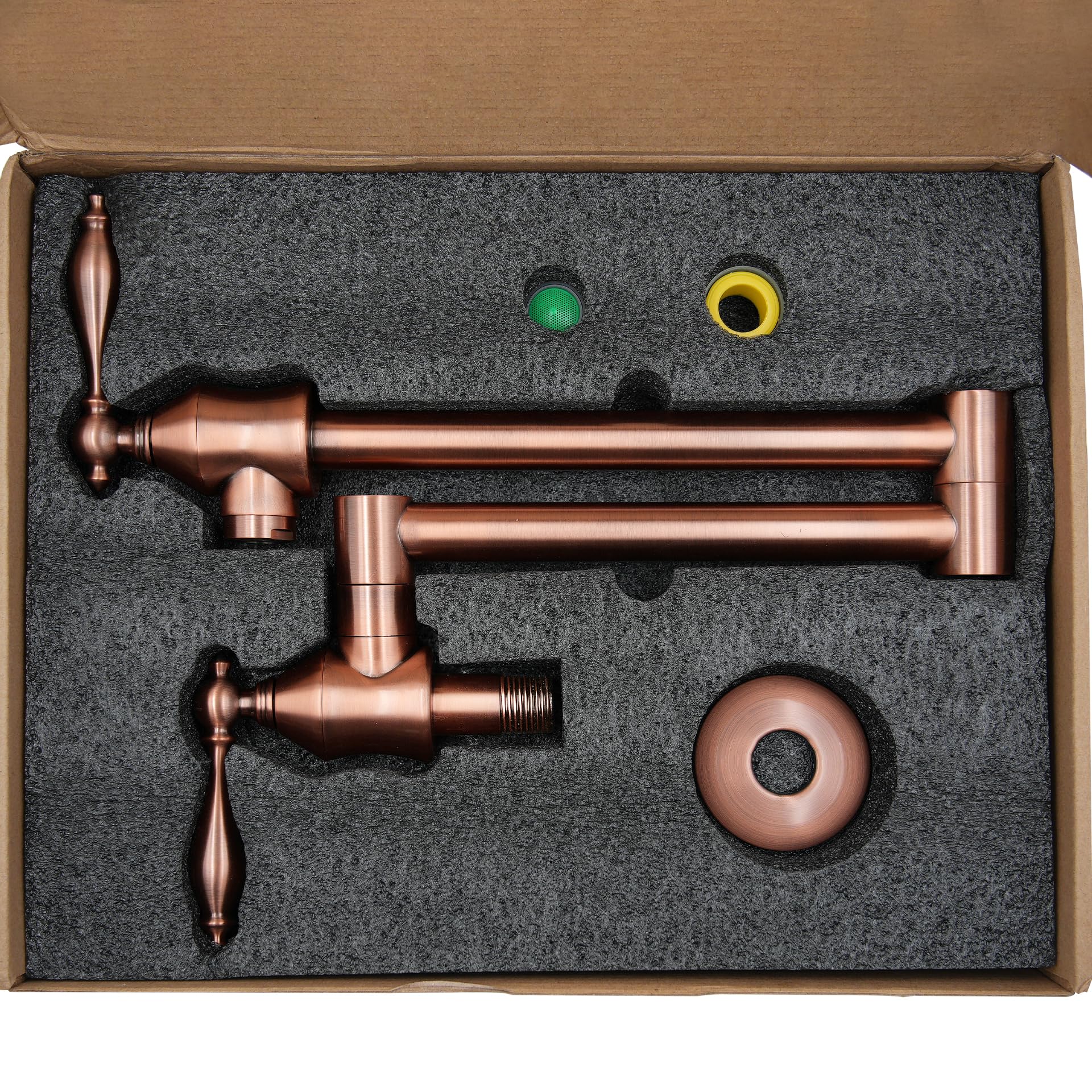 Sinda Pot Filler Kitchen Faucet Kitchen Sink Faucet Wall Mount Solid Brass Double Joint Swing Arm Folding Kitchen Faucets With Single Hole Two Handles, Brushed Copper