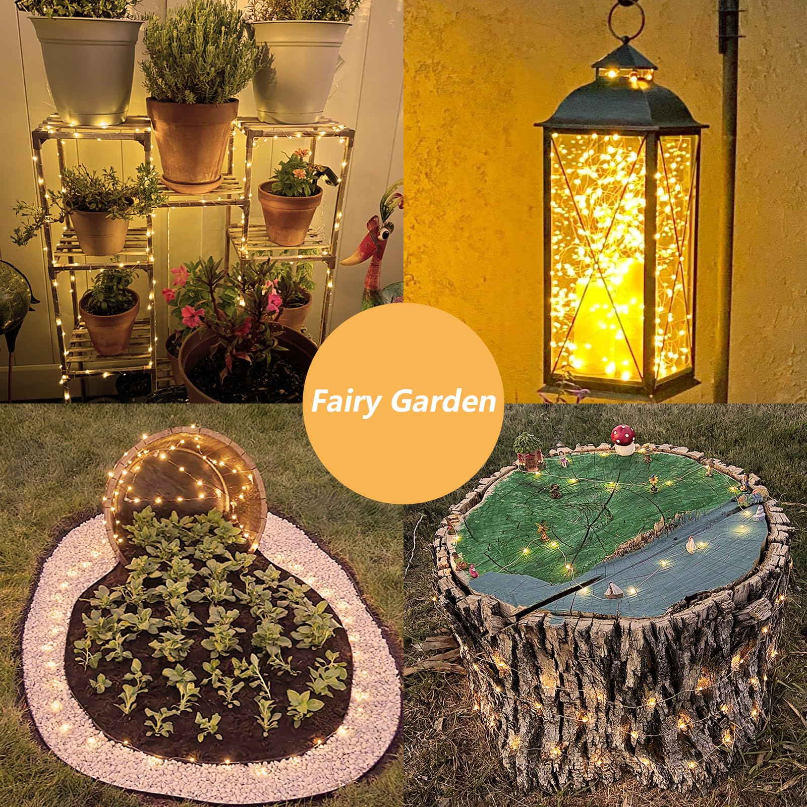 Yeguo Solar Fairy Lights Outdoor Waterproof, 4 Packs Each 33Ft 100 Led String Lights Warm White, 8 Modes Silver Wire Twinkle Lights