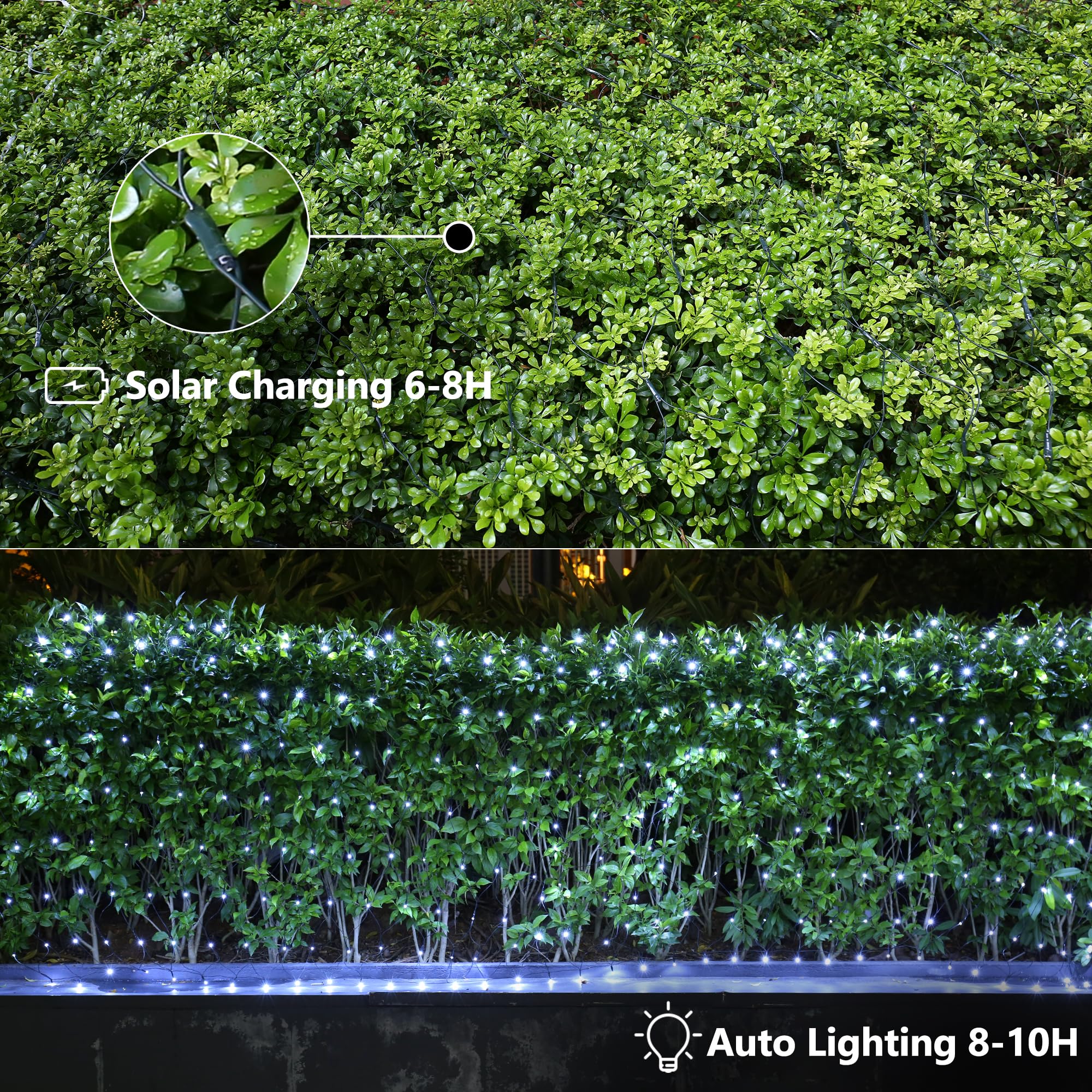 Ibaycon Solar Christmas Net Lights, 5Ft 5Ft Mesh With 8 Modes, Waterproof Bush Lights For Xmas Trees, Party, Garden, Wedding, Outdoor Decorations (White)