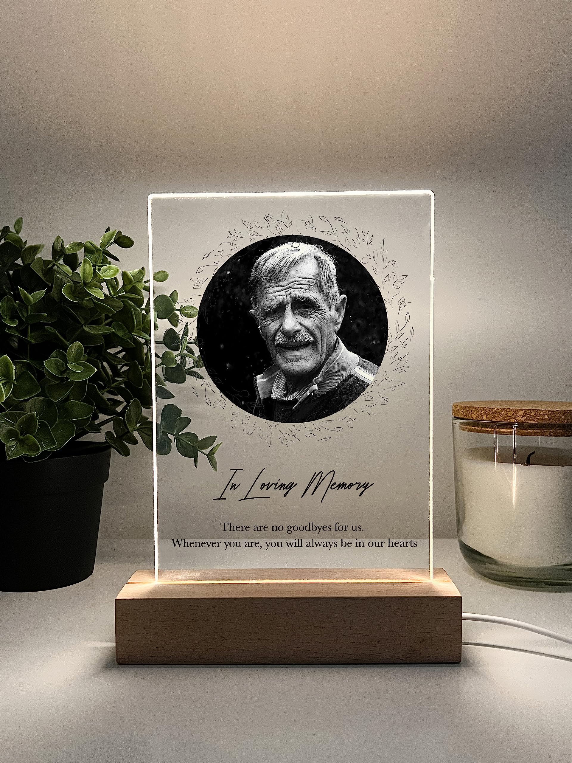 Mirror Mania Custom Personalized Photo Led Wood Stand Night Light Up Table Lamp In Loving Memory Loved R.I.P Remembrance Loss Sympathy Bereavement Memorial Table Sign