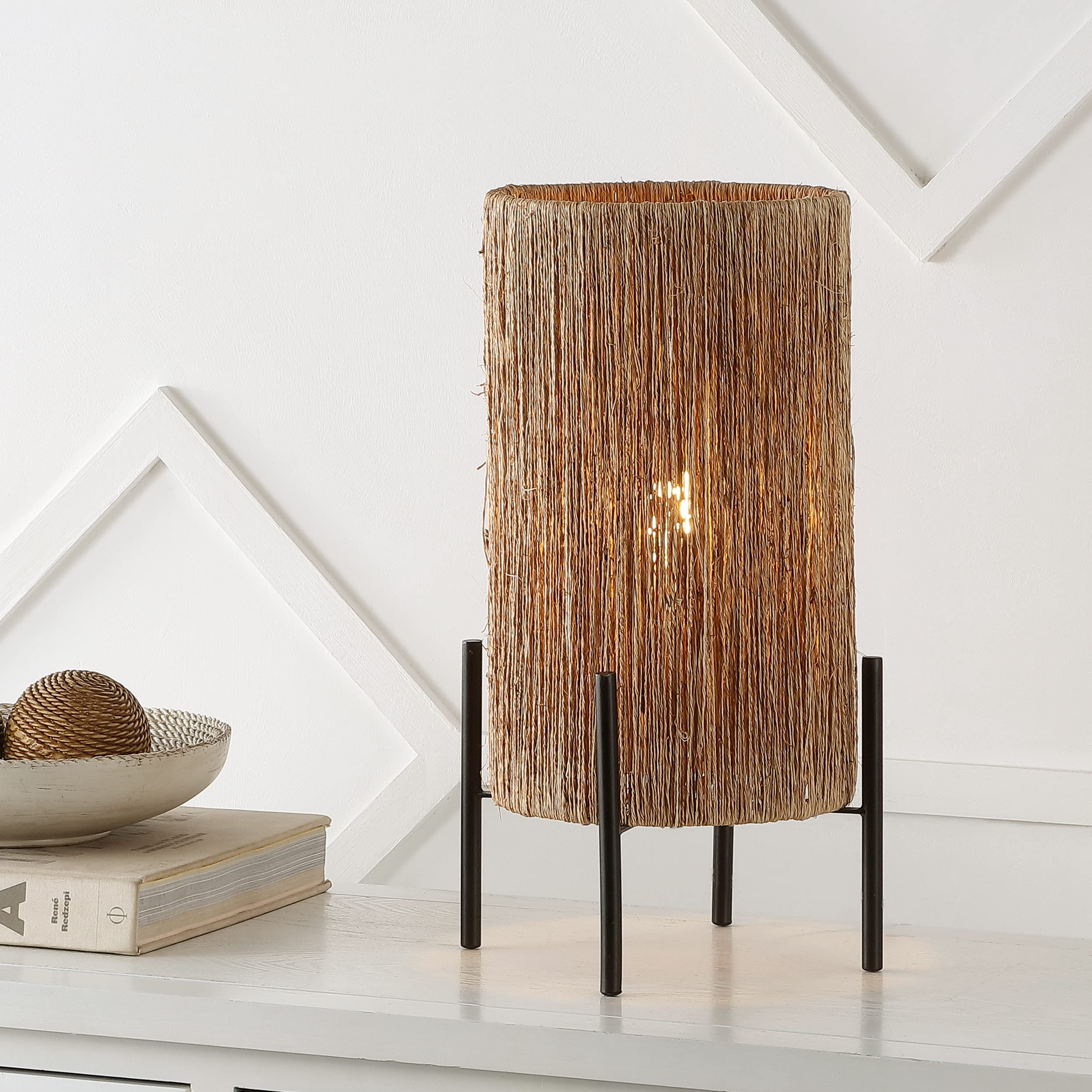 Jonathan Y Jyl4043A Kai 16.5" Coastal Minimalist Rattan Led Table Lamp Modern Contemporary Bedside Desk Nightstand Lamp For Bedroom Living Room Office College Bookcase, Brown