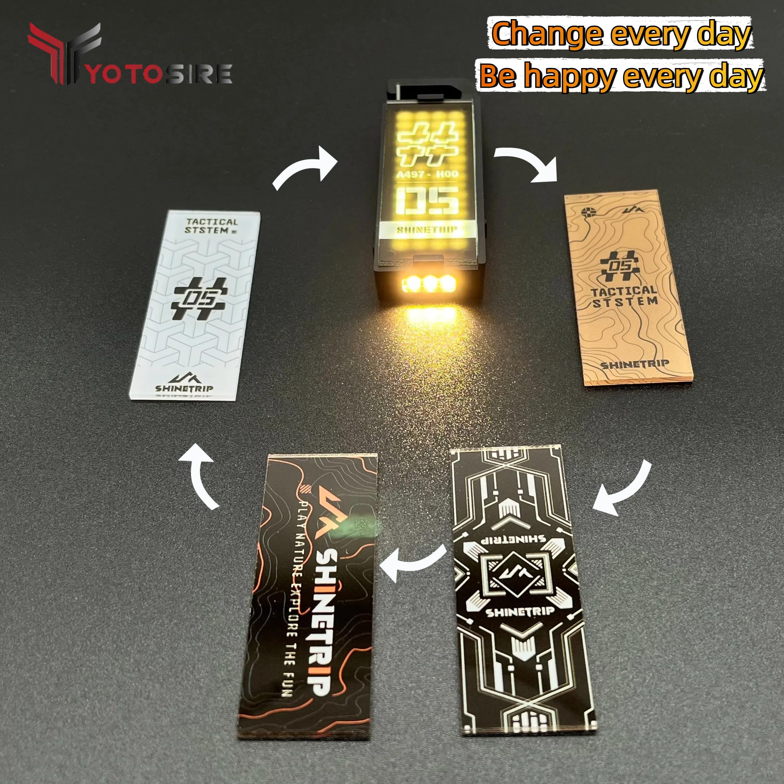 Yotosire Mini Magnetic Rechargeable Keychain Flashlight - 8 Modes (Strobe/Sos/Red Light) Utility Light With 4 Diy Acrylic Covers, Compact Usb-C Handheld Light For Camping, Hiking, Emergency, Outdoor Survival
