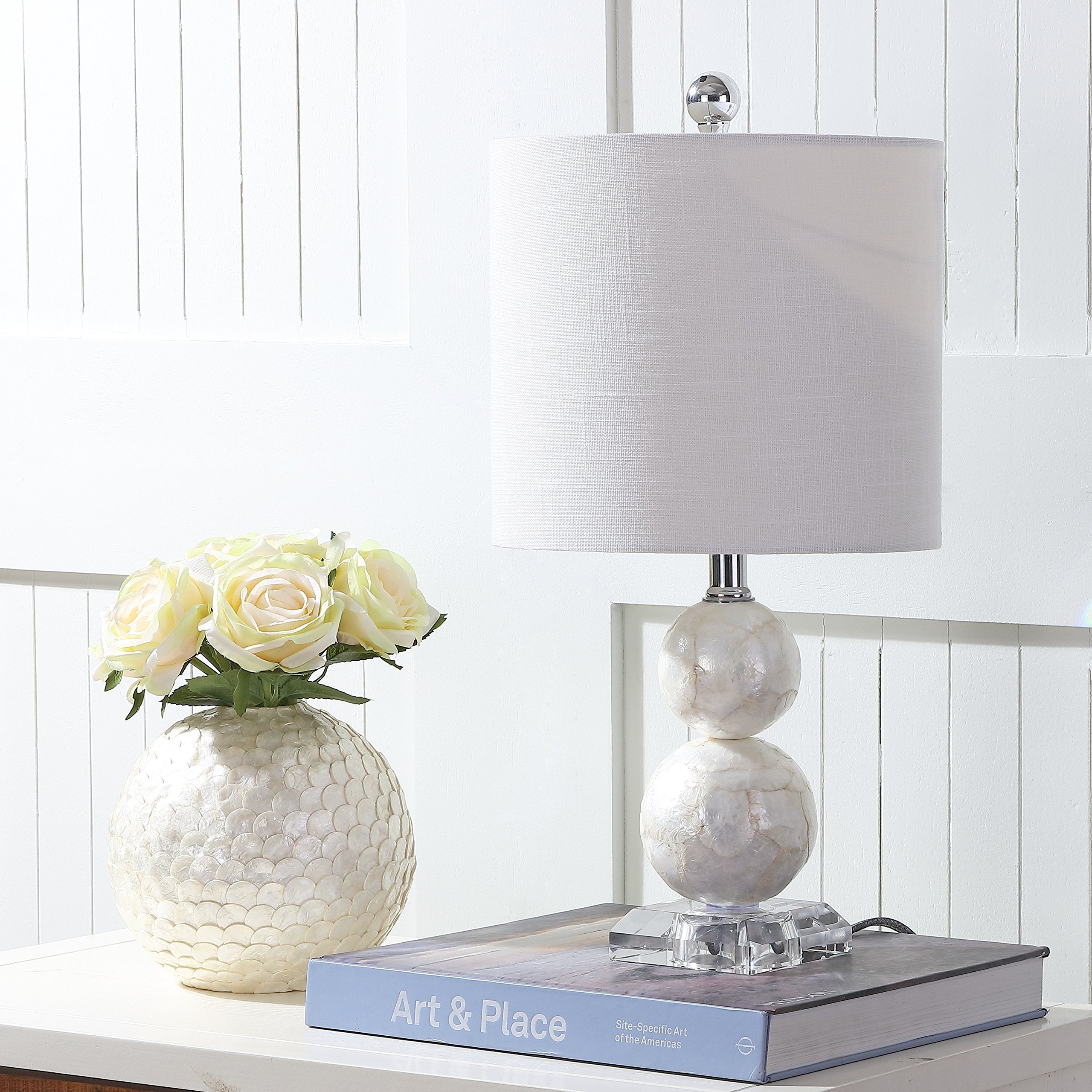 Jonathan Y Jyl1023A Bailey 19" Seashell Led Table Lamp, Coastal, Cottage, Transitional, Modern, Elegant, Office, Living Room, Family Room, Dining Room, Bedroom, Hallway, Foyer, Ivory