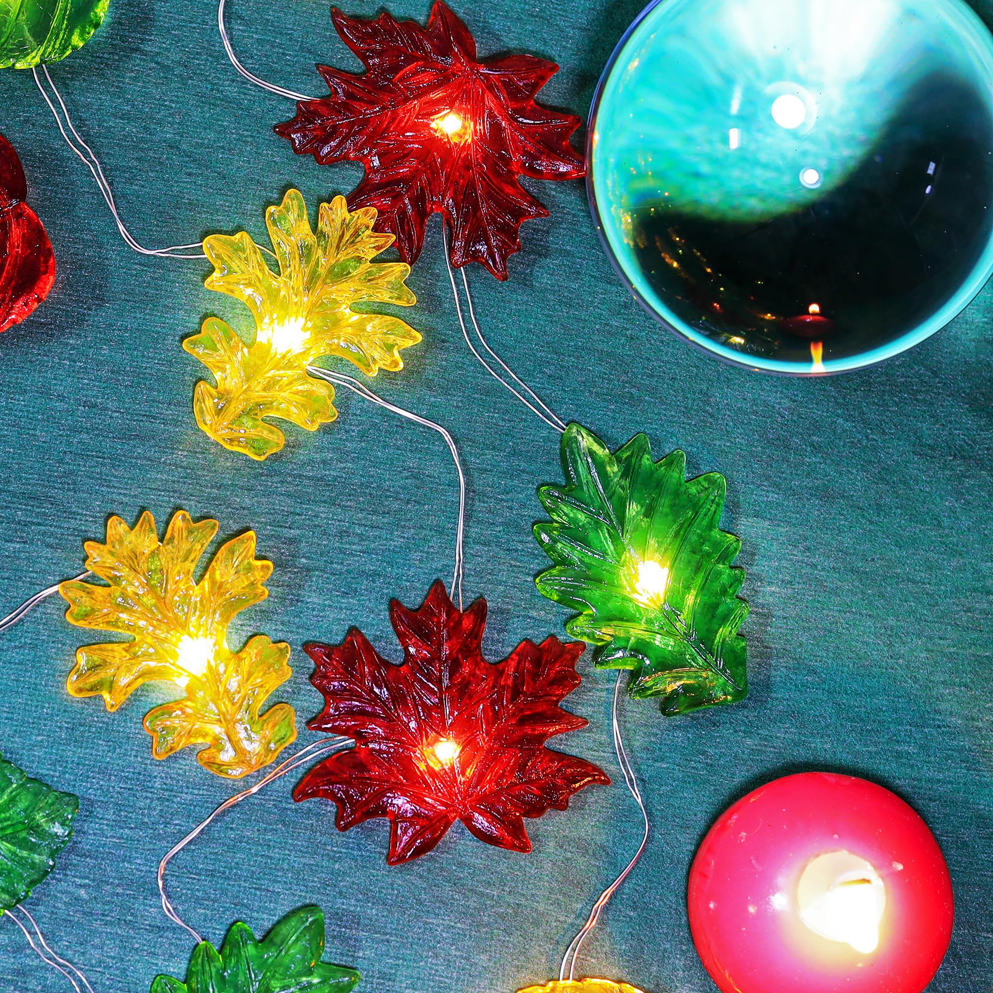 Jashika Solar String Lights Fall Forest Leaf Lights Outdoor Garden Tree Decor Thanksgiving Decorative Lights Autumn Light Up Maple Oak Leaves Decorations Harvest Garland 14Ft 40Led Balcony Pathway Bush Decor
