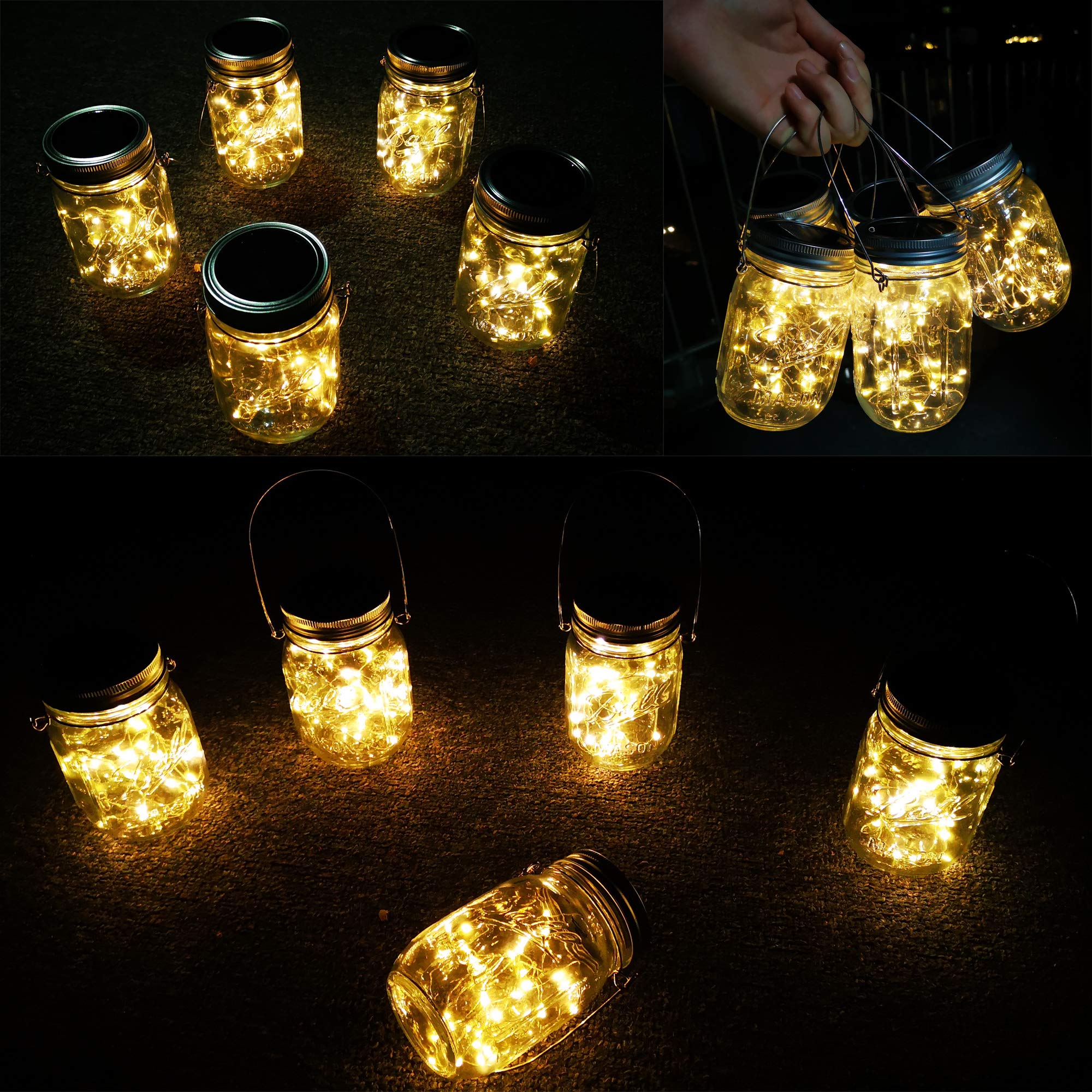 Autorch Solar Lantern Mason Jar Hanging Lights,4 Pack 30 Led Fairy Firefly Starry String Jar Lights (Mason Jars/Hangers Included),For Mason Jar Patio Garden Lanterns Wedding Table Decor Light