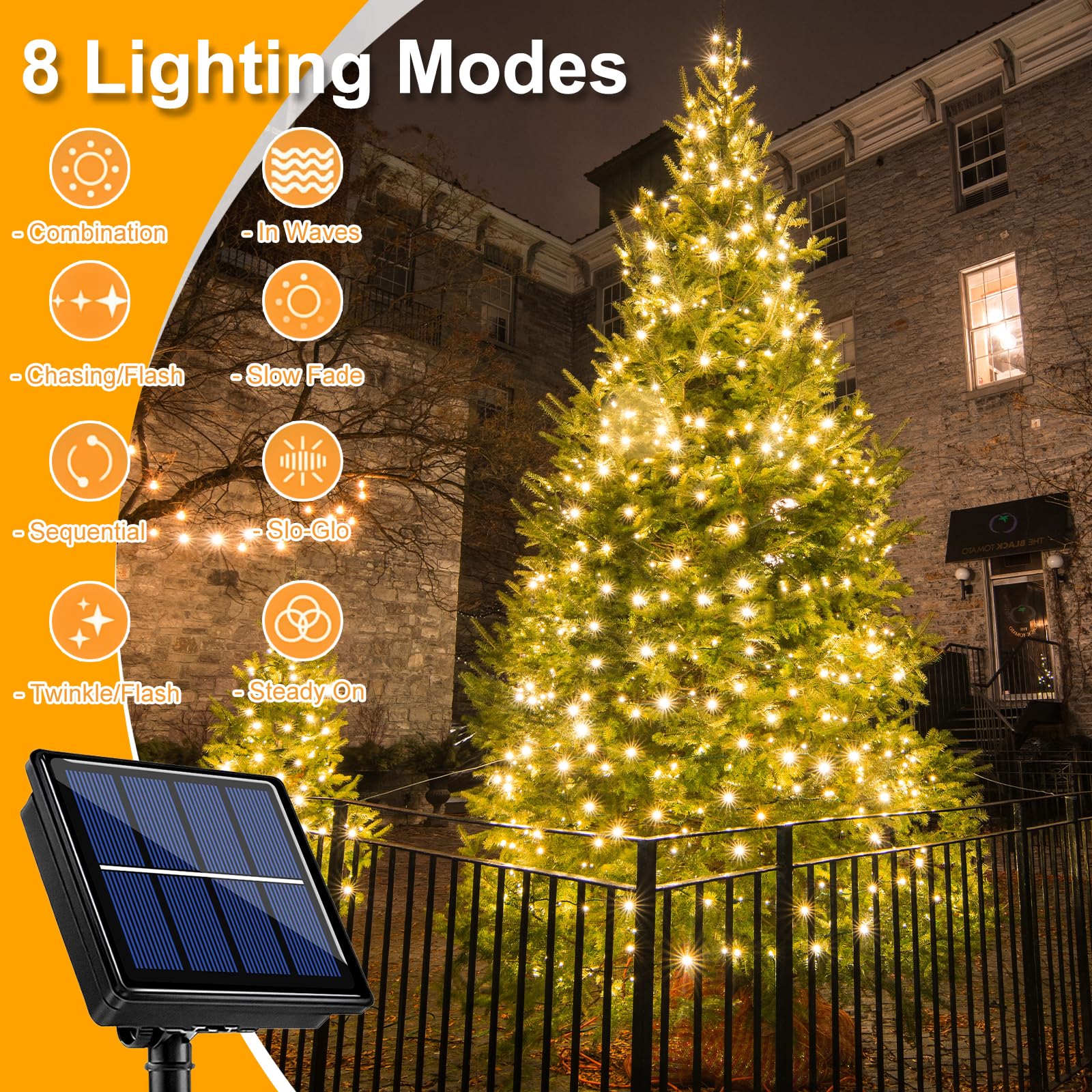 Einiiya 2 Pack Solar String Lights For Outside, Ip67 Waterproof Solar String Lights Outdoor With 8 Modes, 66Ft 200 Led Warm White Solar Fairy Twinkle Light For Camping Garden Patio Yard Holiday Decorations