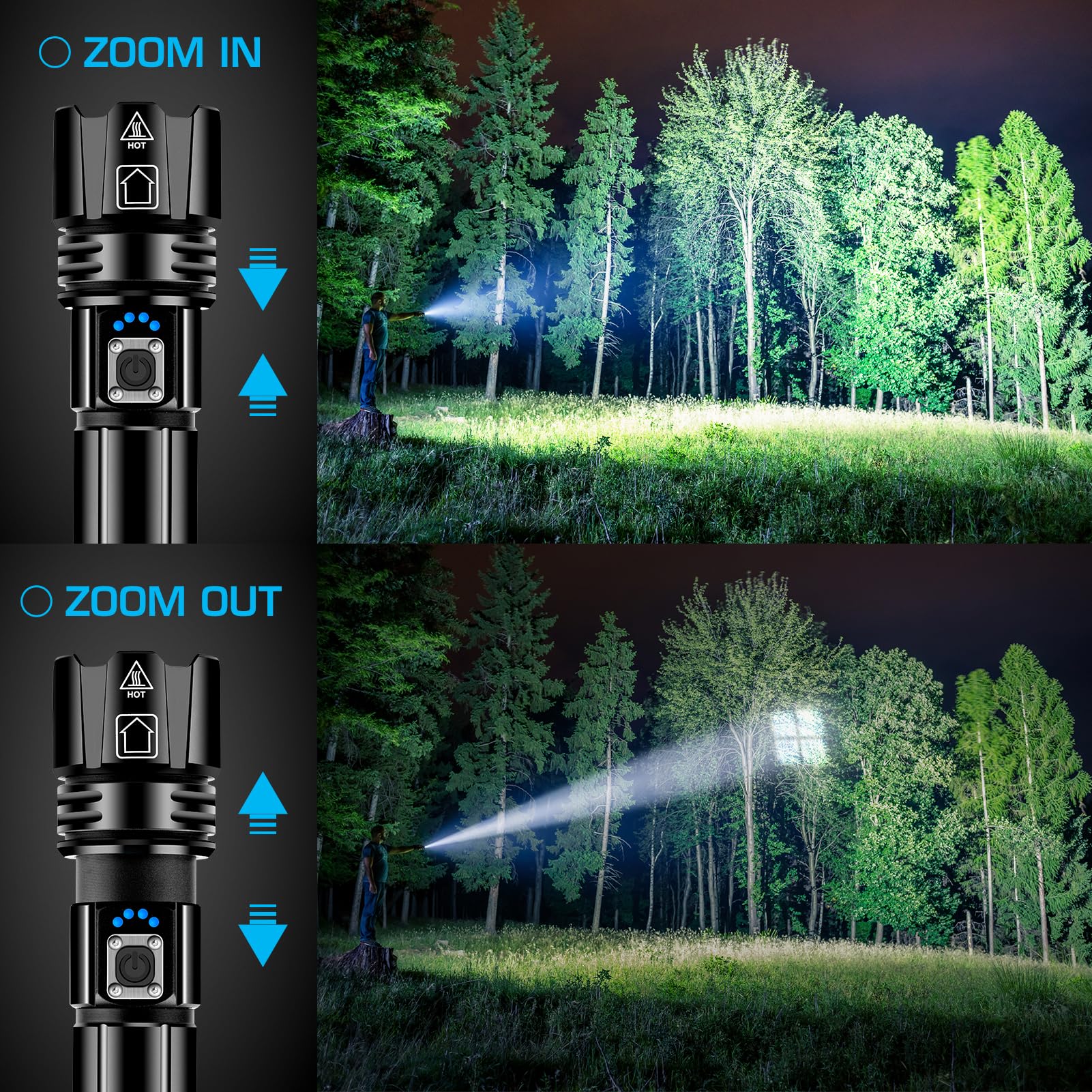 Ankra 990000 Lm Rechargeable Led Flashlight, High Lumens Xhp70.2, 5 Modes Zoomable,Waterproof,Usb Output Power Bank,Tactical Flashlight For Camping,Hiking,Emergencies (2-Pack)