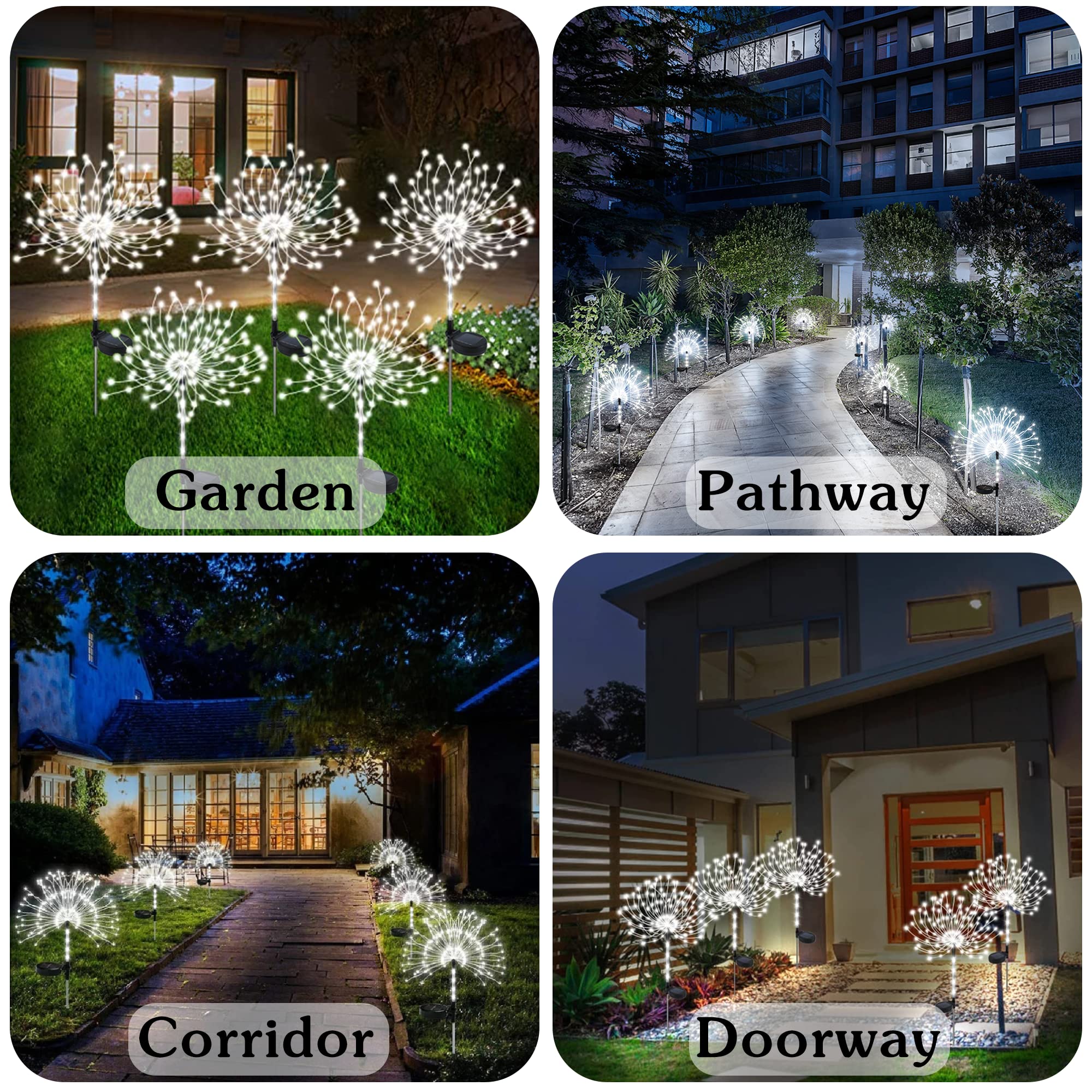 Nmm Solar Fireworks Lights, 2 Pack 120 Led Copper Wire Waterproof Outdoor Solar Garden Lights, 2 Lighting Modes Stake Landscape Light For Lawn, Yard, Flowerbed, Pathway, Christmas Decor (Cool White)