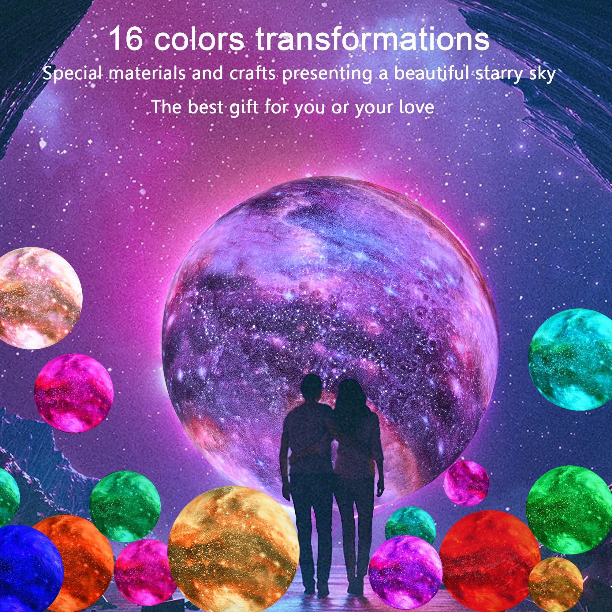 Hyodream 5.9 Inch Moon Lamp Kids Night Light Galaxy Lamp Rechargeable Battery Touch & Remote Control 16 Colors Led Moon Light As Birthday  For Boys/Girls/Kids