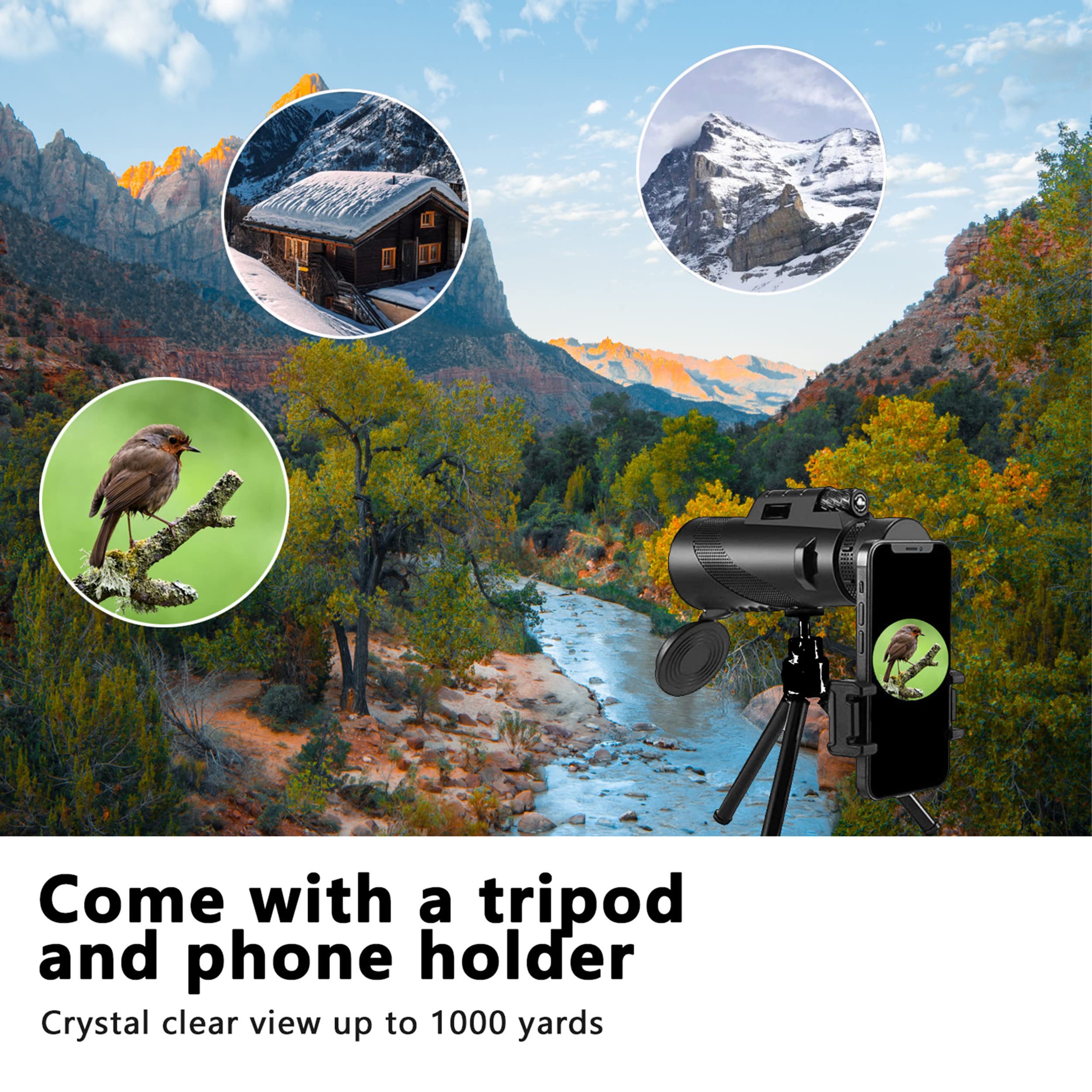 Physiophyx 80X100 Monocular-Telescope High Powered For Smartphone Monoculars For Adults High Definition For Stargazing Hunting Wildlife Bird Watching Travel Camping Hiking