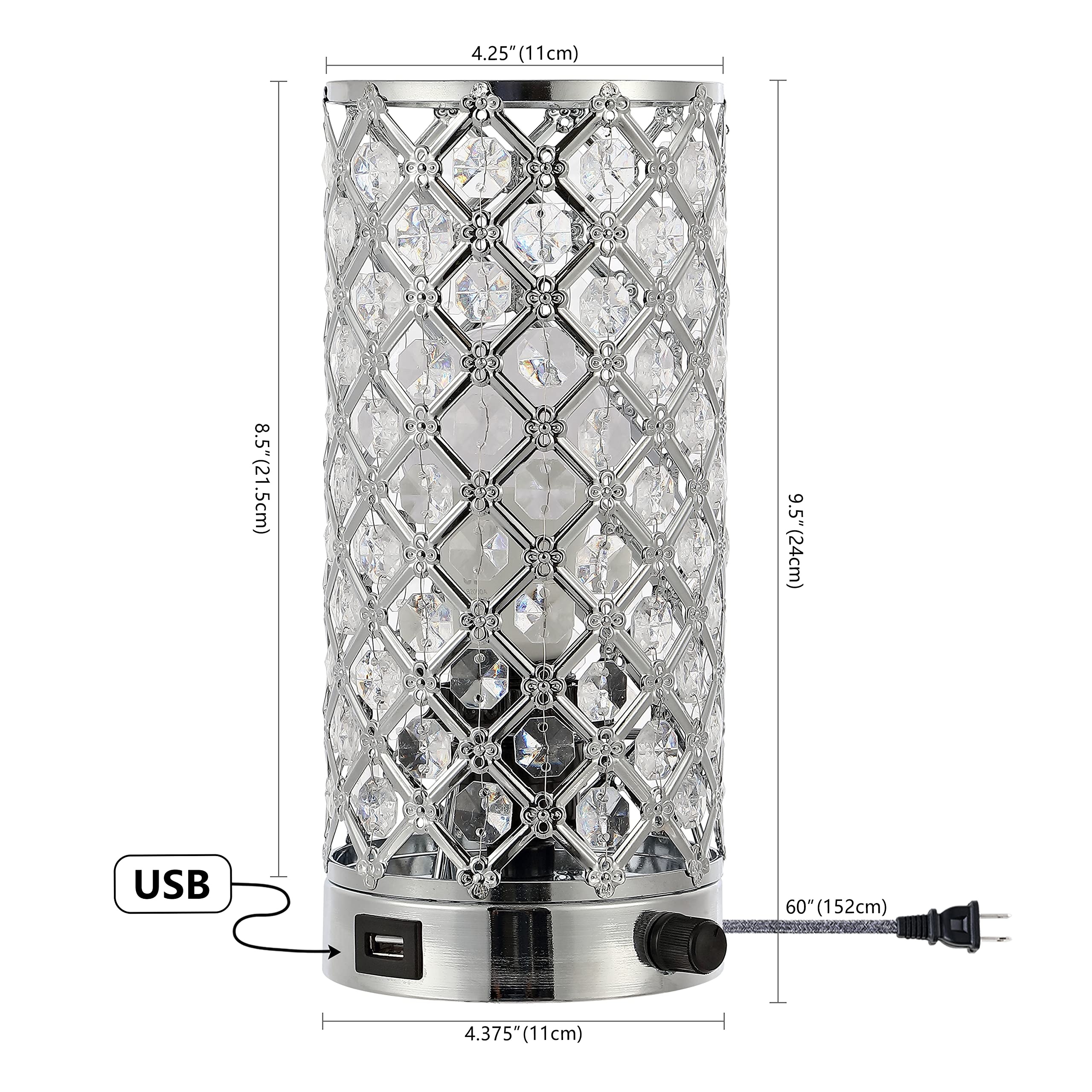 Jonathan Y Jyl1128A Lucie 9.5" Mid-Century Modern Iron/Acrylic Led Mini Uplight Table Lamp With Usb Charging Port And Smart Bulb Contemporary, Vintage Bedside Desk Nightstand Lamp, Chrome/Clear