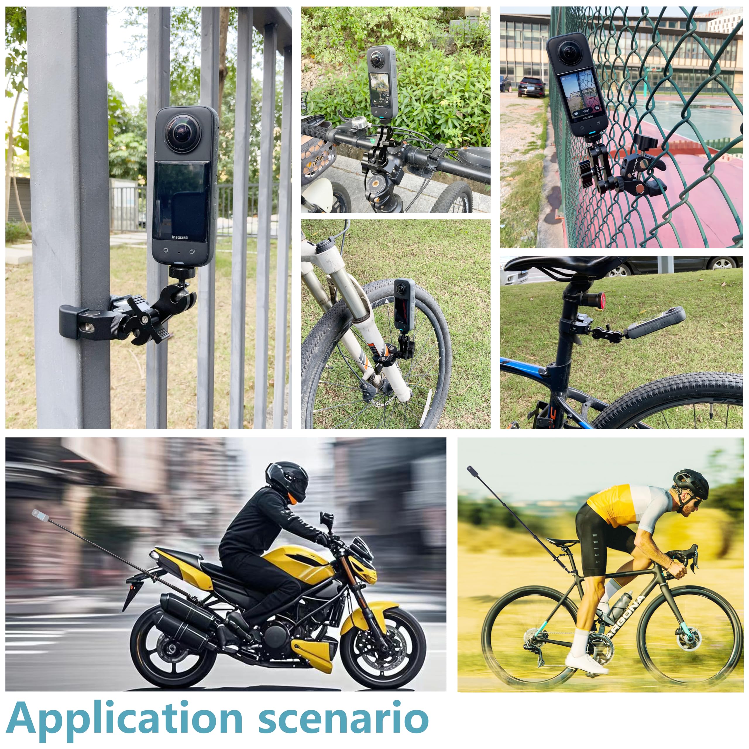 Cofry Motorcycle Camera Mount For Insta 360,Adjustable Studio Microphone Boom Arm Stand With Dual Mounting Clamps, Extension Pole Kit Compatible With Insta360 X4 And Gopro