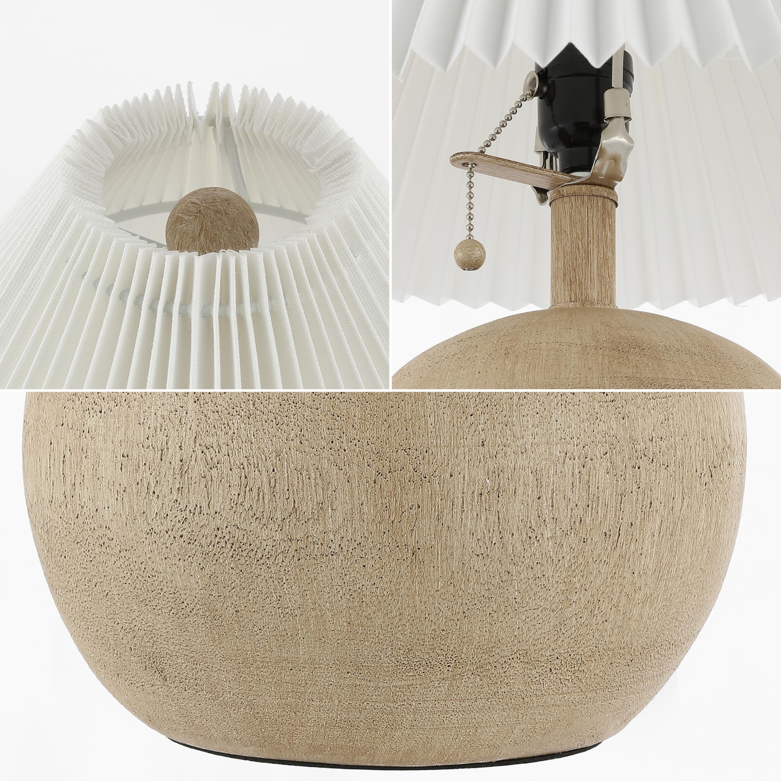 Jonathan Y Jyl1145B Aksel 17.25" Coastal Scandinavian Resin/Iron Sphere Led Table Lamp With Pleated Shade And Pull Chain, Beige Wood Finish/White, For Entry Console, Bedroom, Living Room