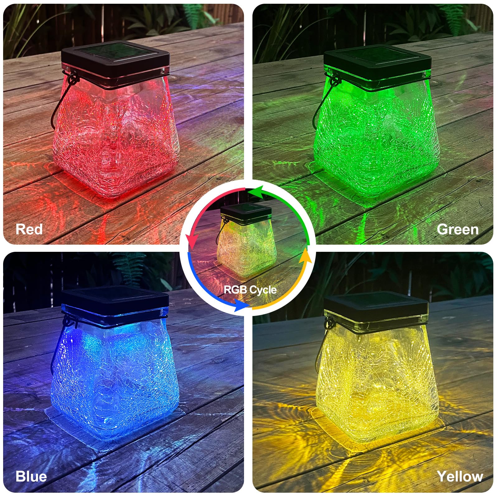 Megfiehun Solar Lantern Outdoor Waterproof,Hanging Solar Rgb Lights For Outside,Crackle Glass Outdoor Lantern Table Lamps For Garden Decor Patio Yard Lawn Pathway