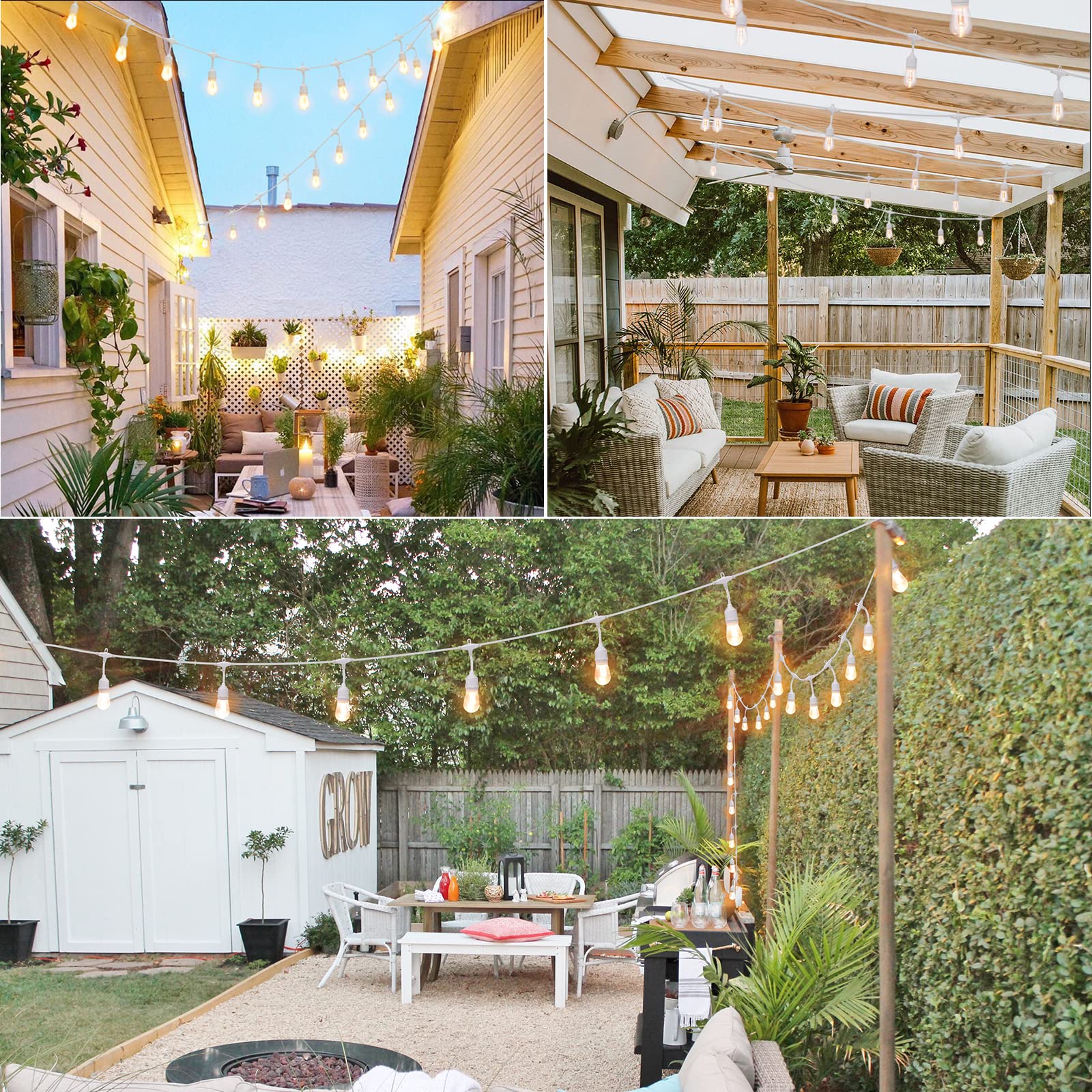 Mlambert White Cord 96Ft Outdoor String Lights With 30+3 Led Plastic Bulbs, Dimmable Waterproof Shatterproof Linkable Patio Light For Pergola Backyard