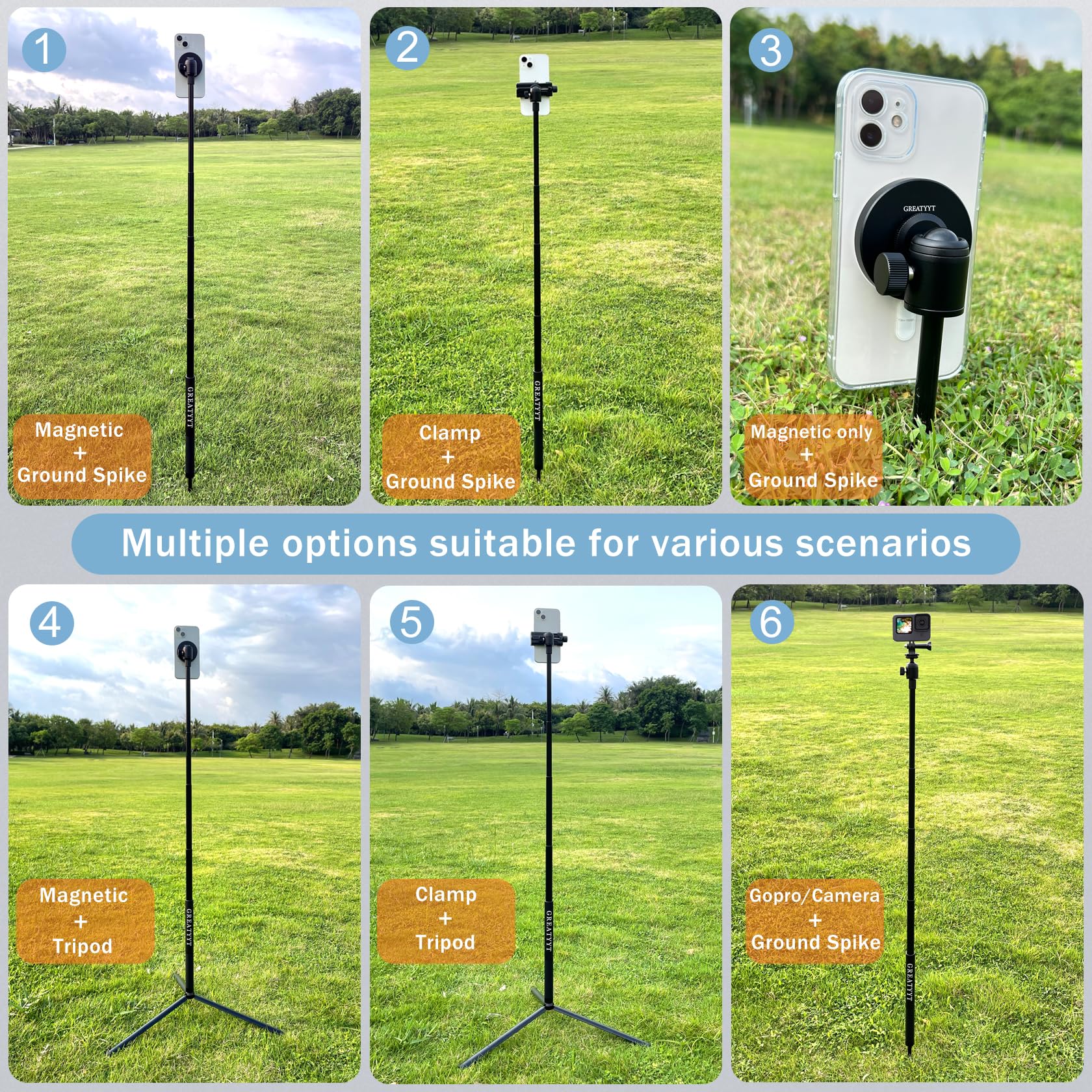 Greatyyt Monopod And Tripod Selfie Stick To Record Golf Swing - Multi Functional Phone Holder With Magnetic And Phone Holder - Golf Training Aid - Compatible With All Iphone Android Phone