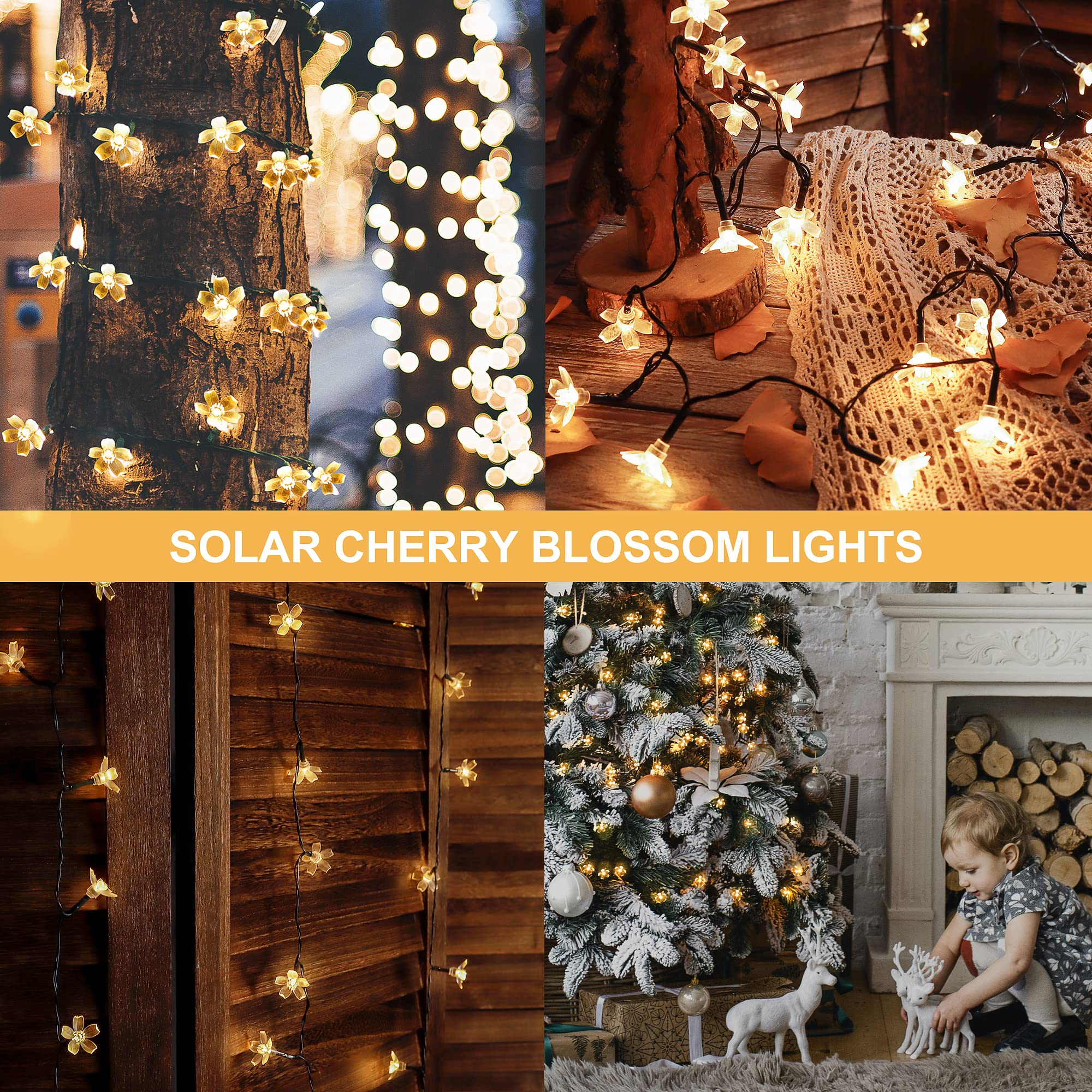 Heyfuni 2 Pack Flower Solar String Lights, 50 Led 21Ft Solar Fairy Lights Outdoor Waterproof，8 Modes Warm White Cherry Blossom Lights For Tree Patio Indoor Garden Room Holiday Decoration