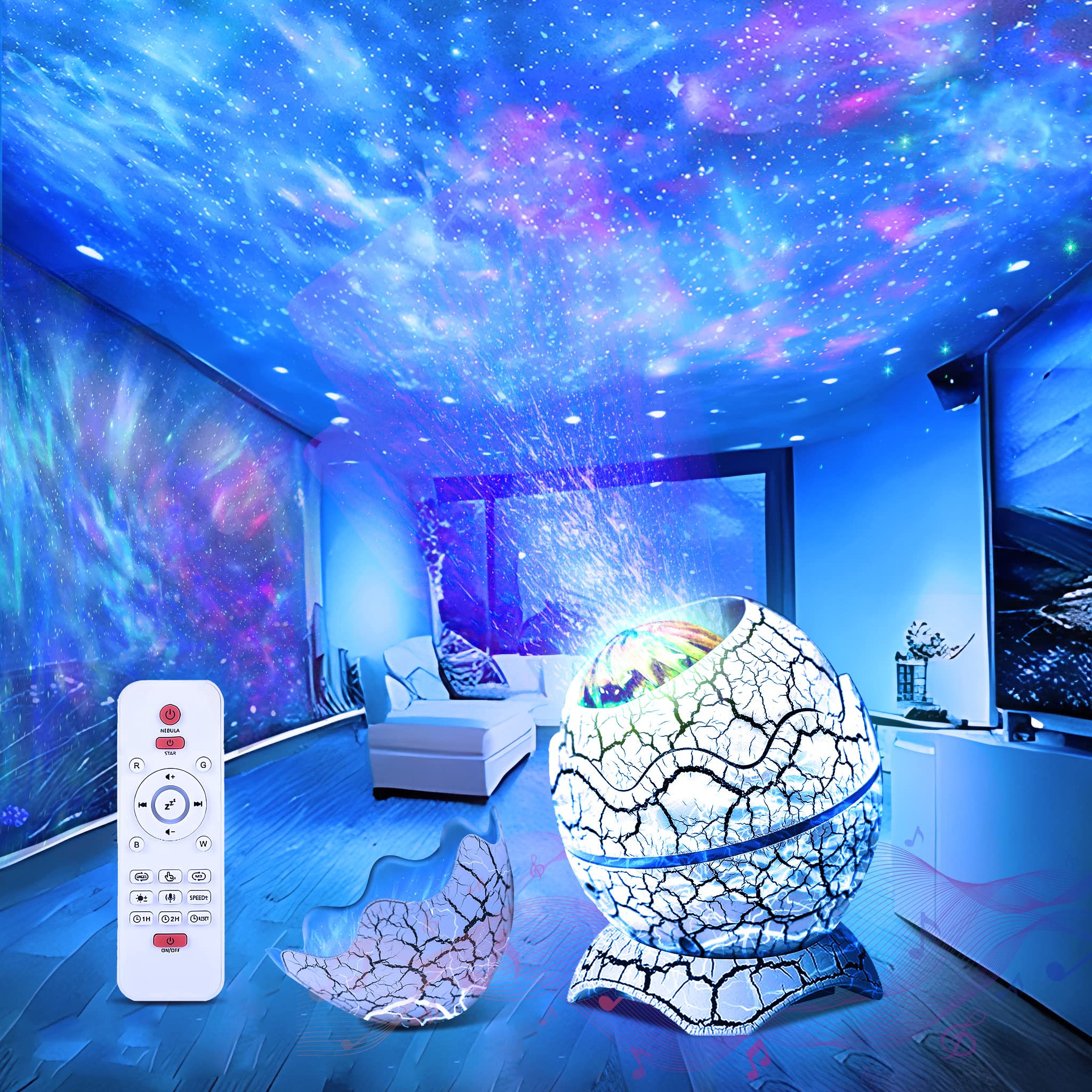 Varkda Dinosaur Egg Galaxy Star Projector Starry Light With Wireless Music Player, Night Light With White Noise, Nebula,Timer & Remote Control Best  & Decoration For Children'S And Adults' Bedroom