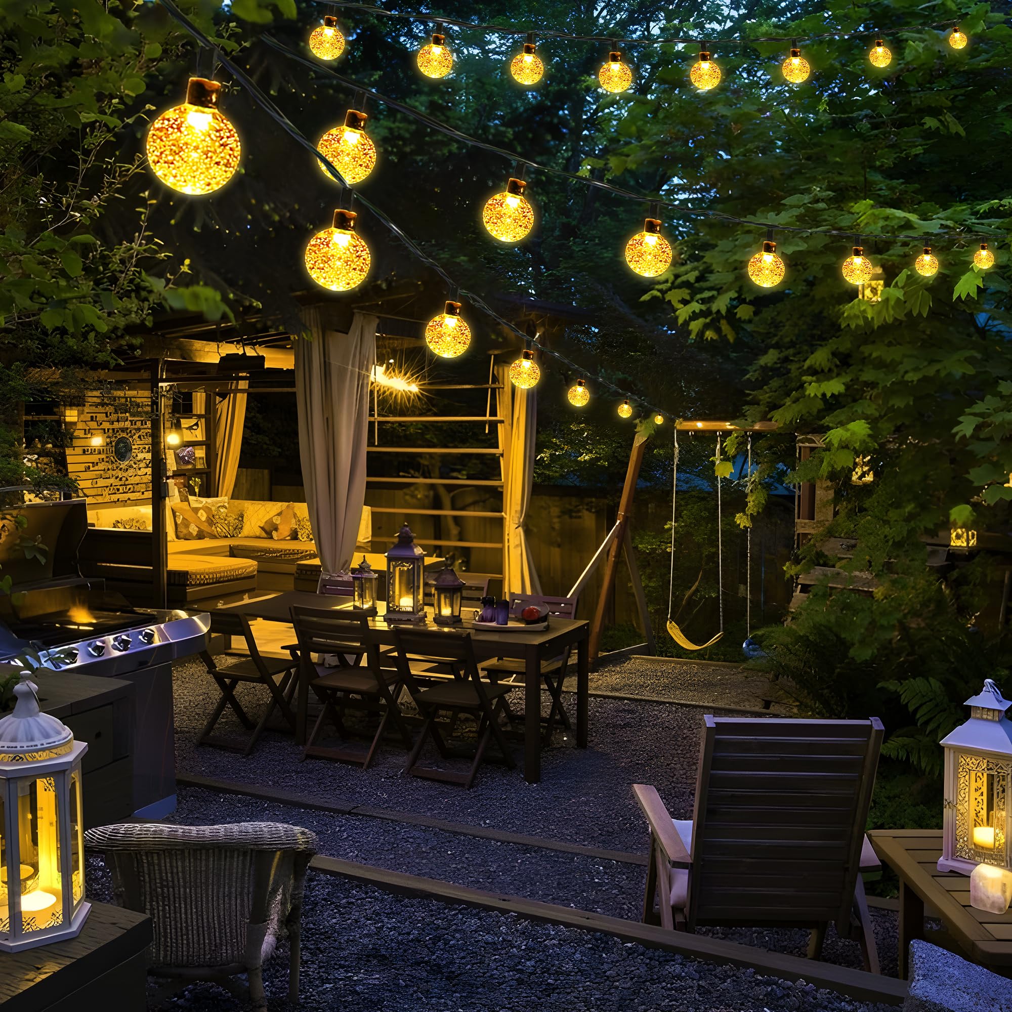 Joomer Solar Powered String Lights Waterproof,39Ft 60 Led Outdoor Solar String Lights Crystal Ball Lights 8 Modes Solar Globe Lights For Garden, Gazebo, Porch, Lawn, Patio, Tree Decor (Warm White)