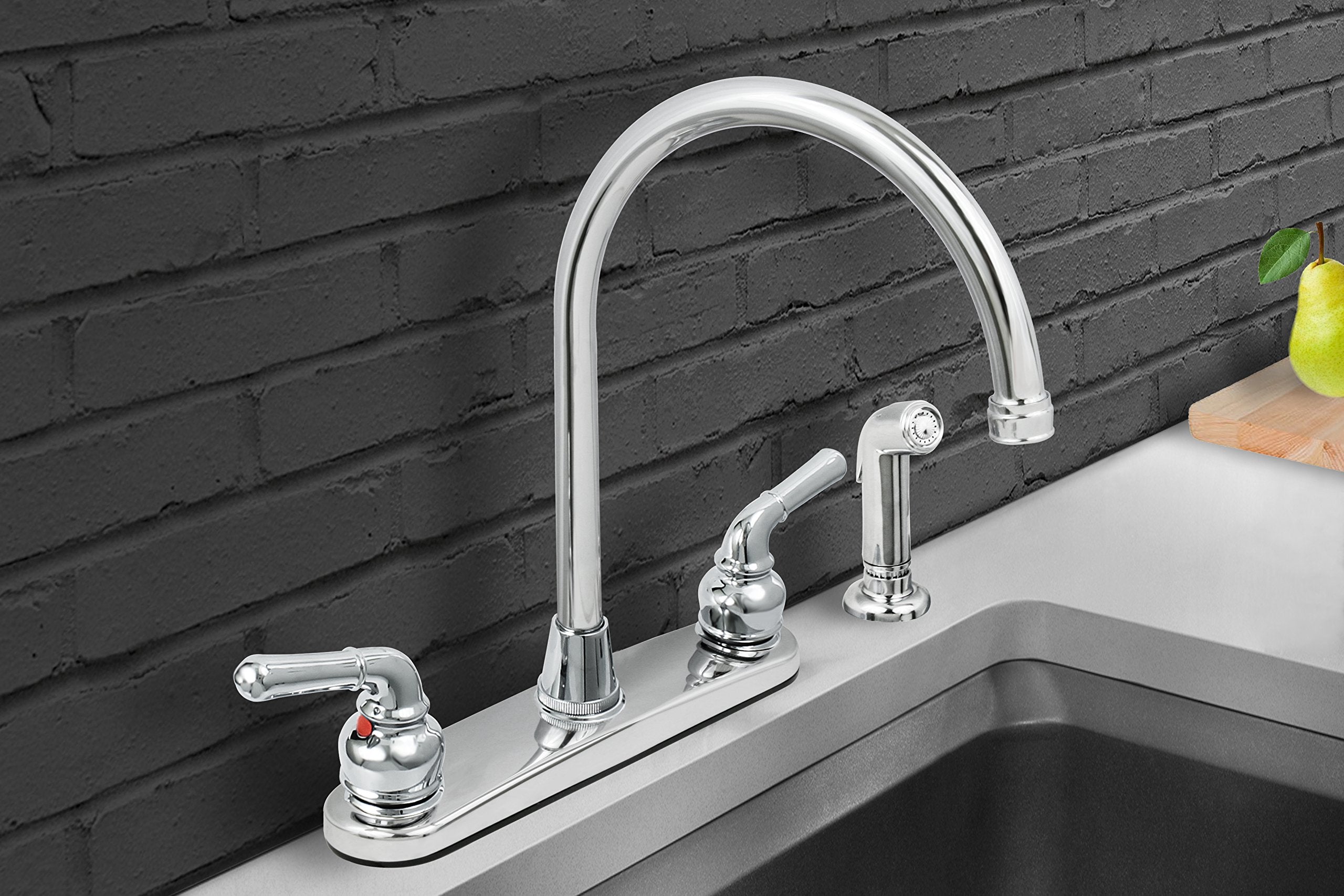 Highcraft 393Ii Kitchen Faucet, High Arc Swivel Spout, Chrome Plated Finish, Lead- Construction, Pull Out Side Spray Hose, 2 Operate Metal Handle 1.5 Gpm Flow Rate Easy To Use