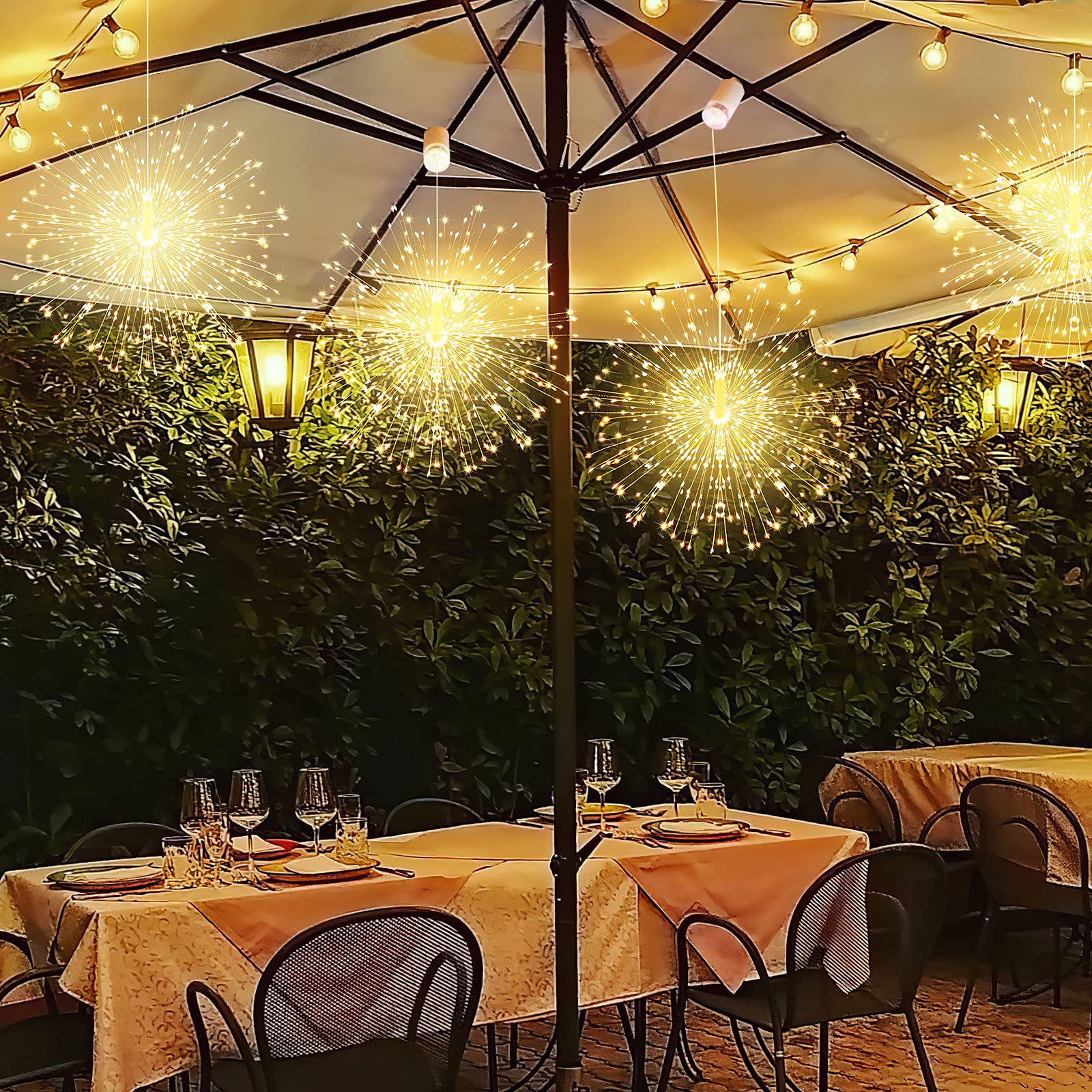 Admitrack 4 Pack String Lights - 225 Led 8 Modes Dimmable With Remote Control, Waterproof Copper Wire Decorative Hanging Bursting Star Lights For Party, Patio, Garden Decoration (Warm White)