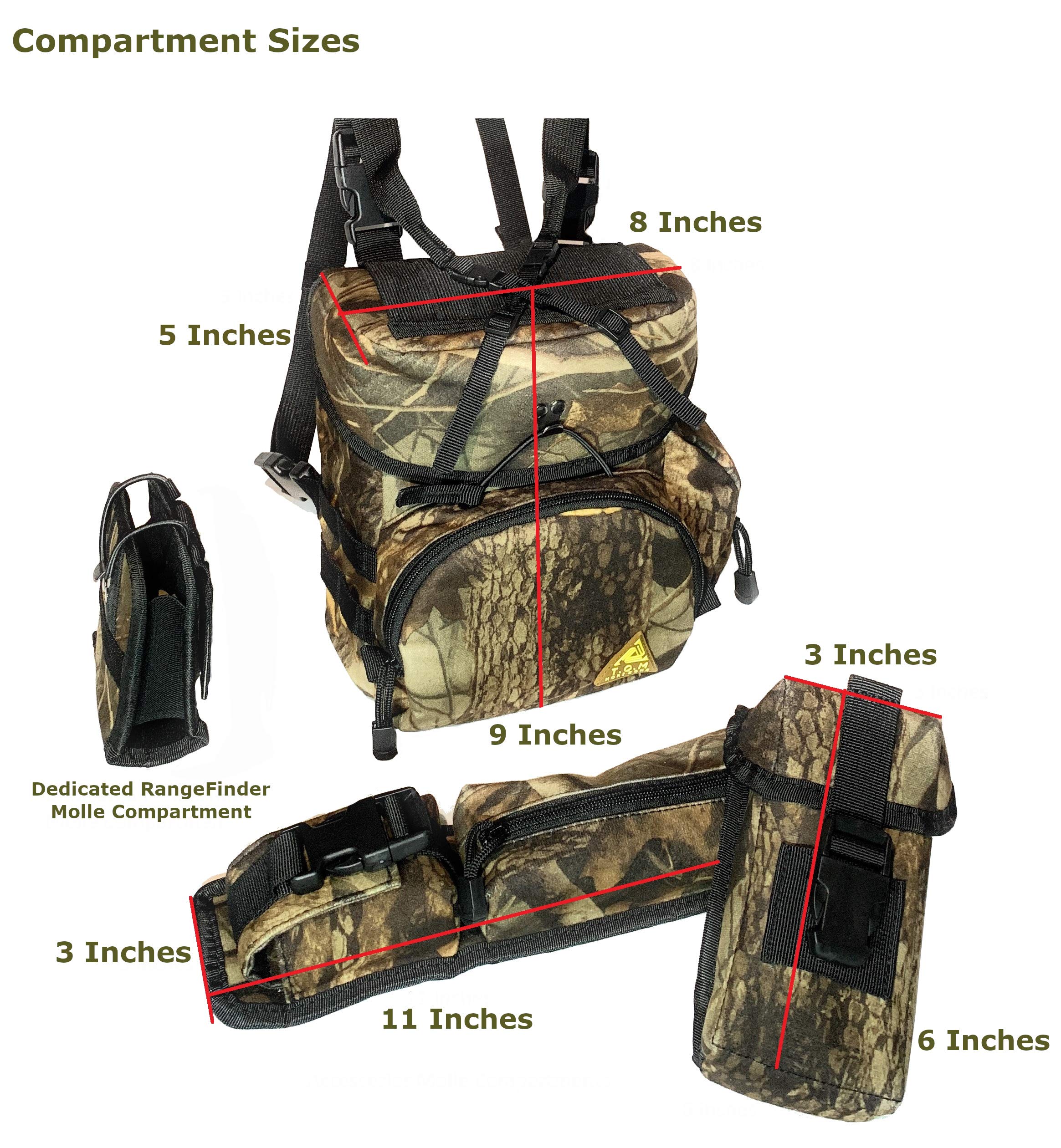 T.O.M Horizons Binoculars Harness Case Pack, Bino Pack With Rangefinder Compartment - Detachable Molle Compartments Camouflage For Hunting, Hiking And Birdwatching