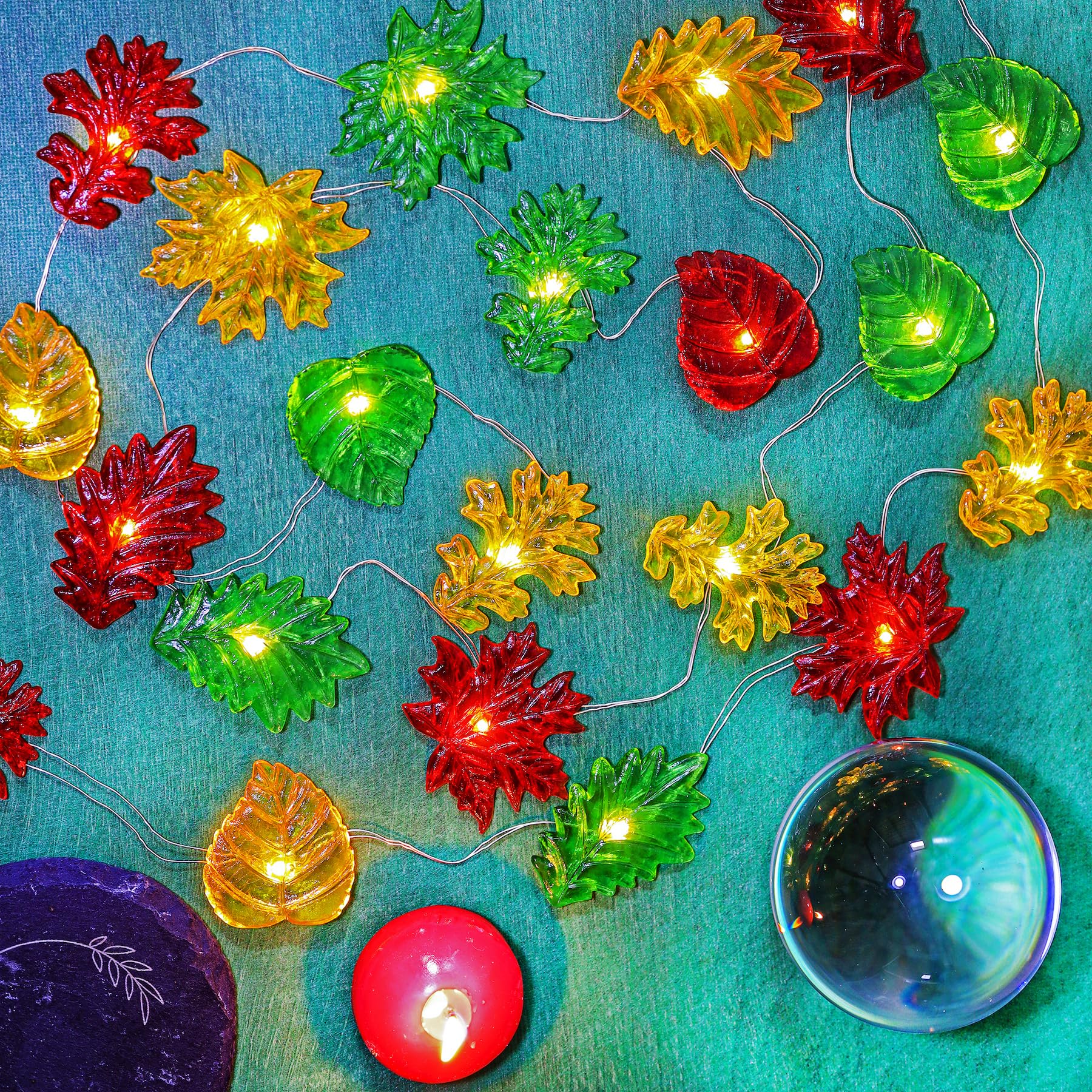Jashika Solar String Lights Fall Forest Leaf Lights Outdoor Garden Tree Decor Thanksgiving Decorative Lights Autumn Light Up Maple Oak Leaves Decorations Harvest Garland 14Ft 40Led Balcony Pathway Bush Decor