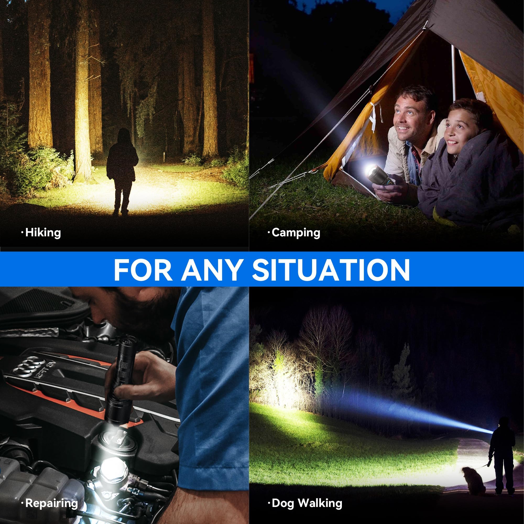 Teqdot Flashlights High Lumens 990000 Led Rechargeable Utility Flashlight Zoomable 3 Modes Fast Charging Ipx6 Waterproof Super Bright Black Handheld Flashlights For Camping Hiking Outdoor And