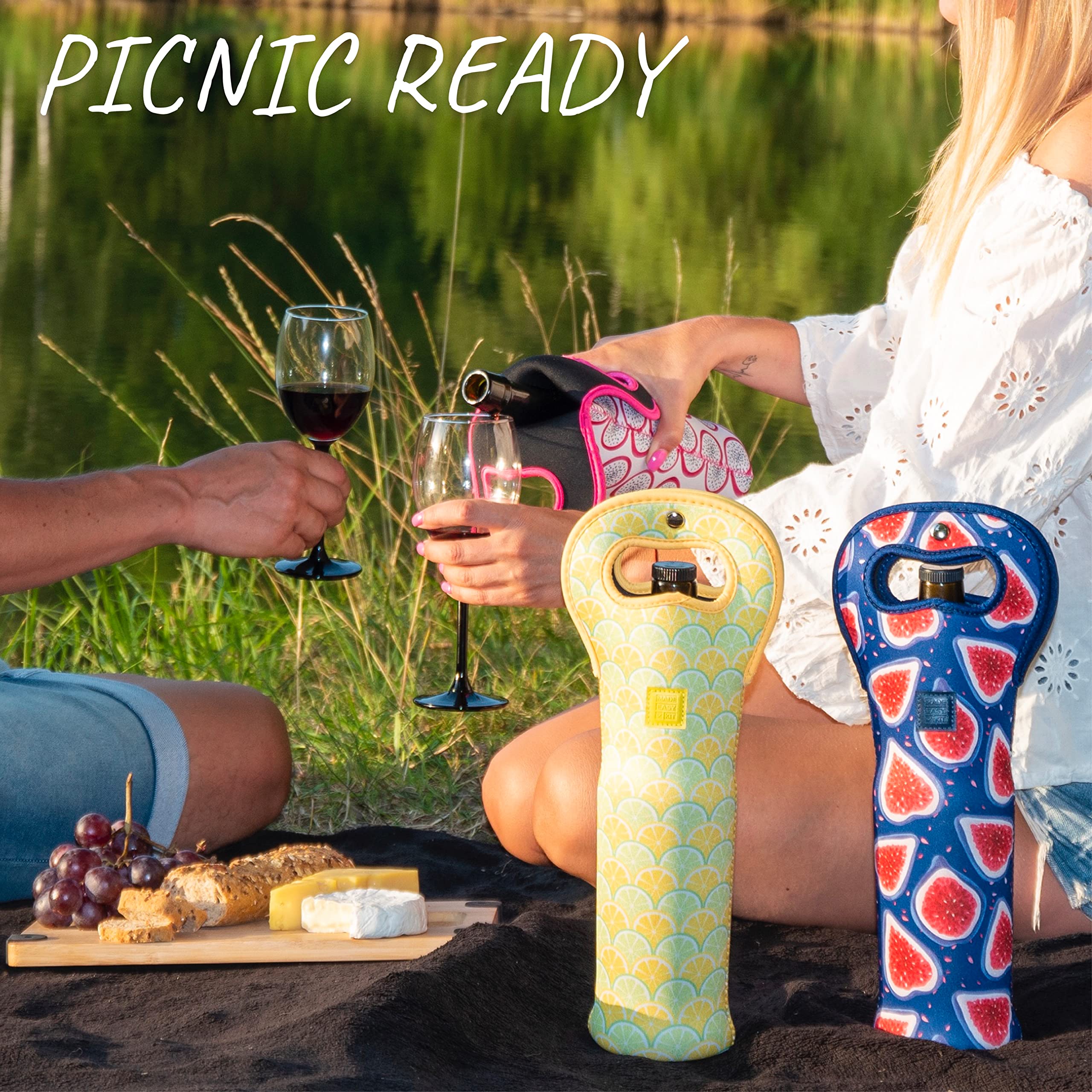 Made Easy Kit Insulated Wine Tote - Neoprene Wine Carrier Bag With Magnetic Handle Clasp