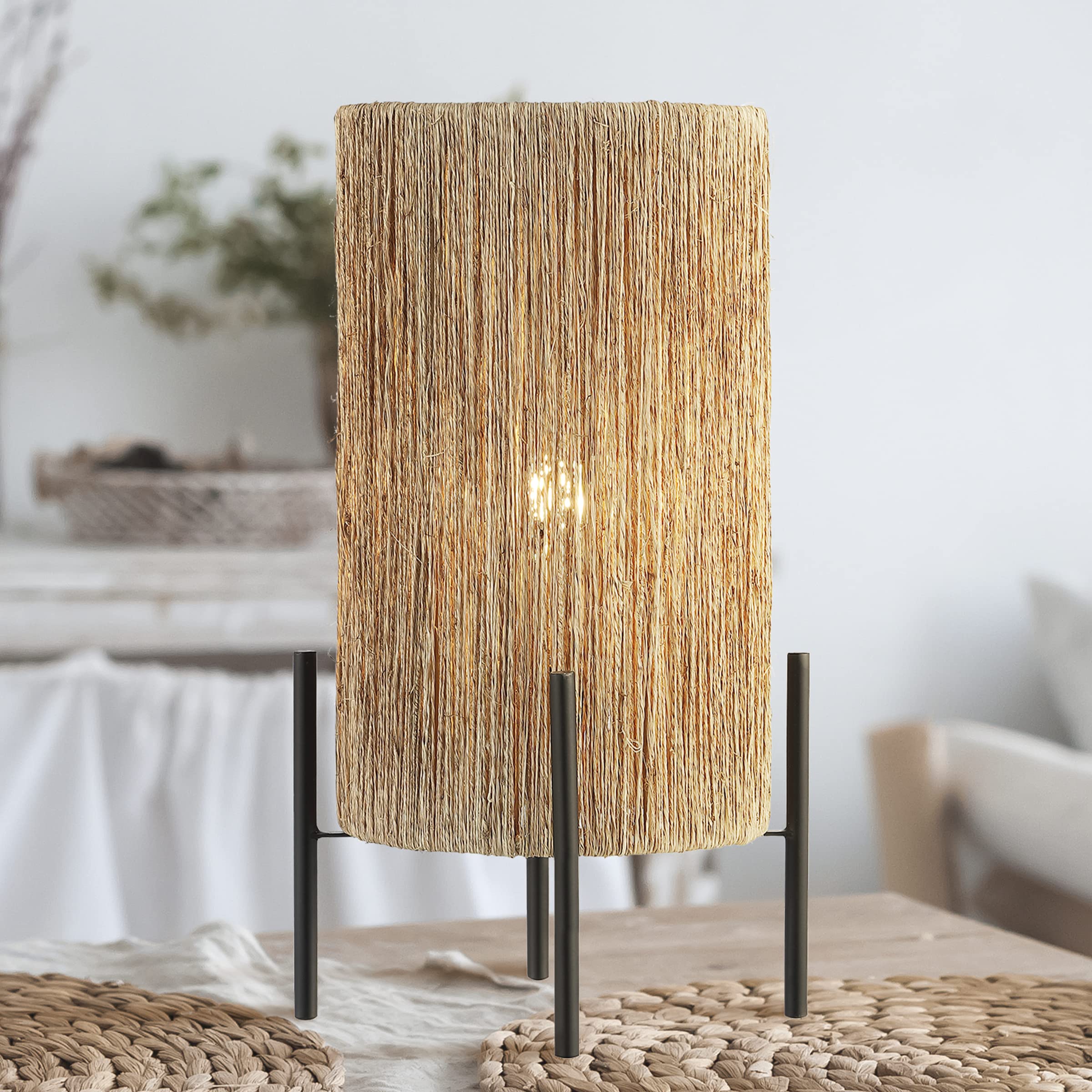 Jonathan Y Jyl4043A Kai 16.5" Coastal Minimalist Rattan Led Table Lamp Modern Contemporary Bedside Desk Nightstand Lamp For Bedroom Living Room Office College Bookcase, Brown