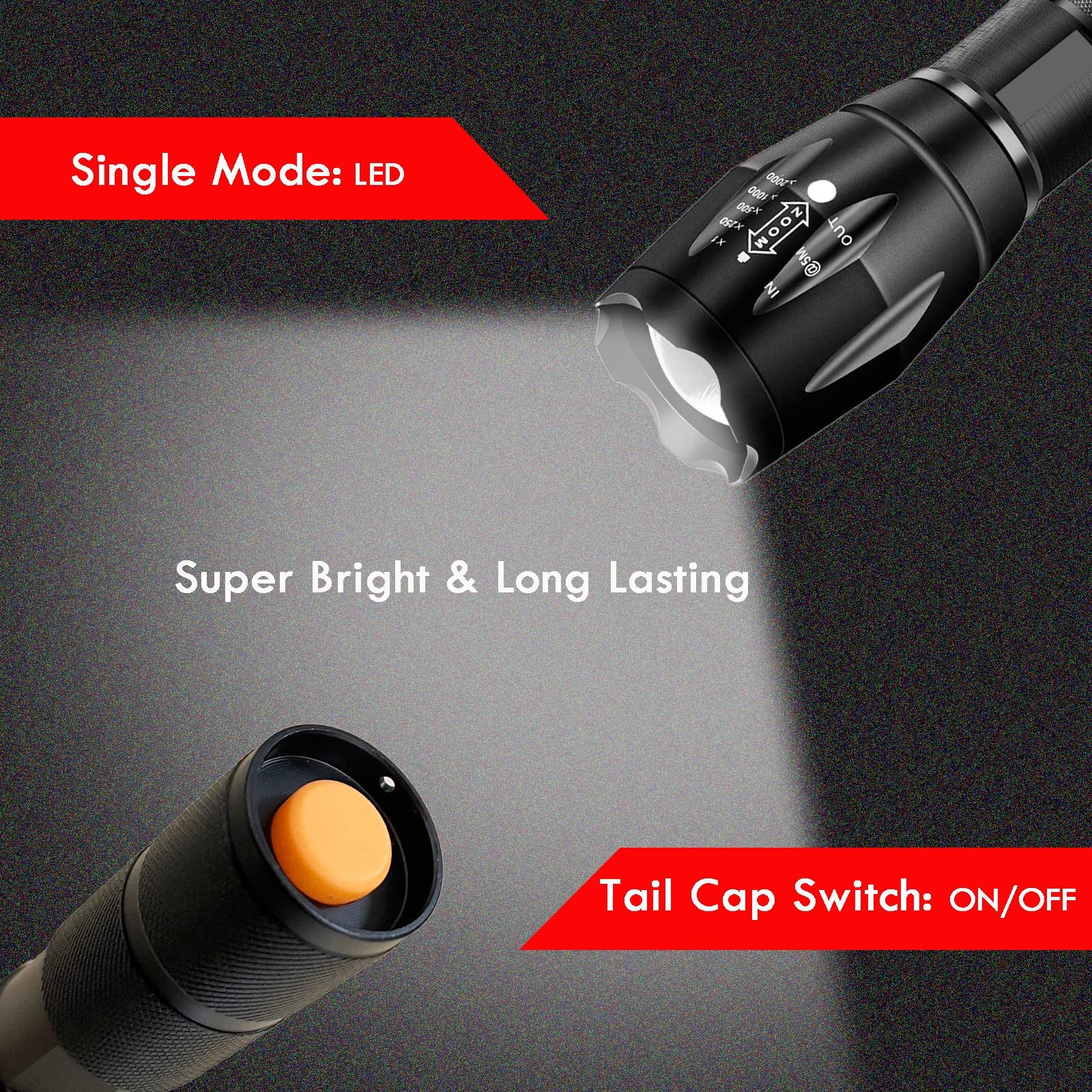 Miular Military Grade Flashlight 2000 Lumens Single Modes Led Tactical Torch Flashlights Everyday Flash Light (2-Pack)