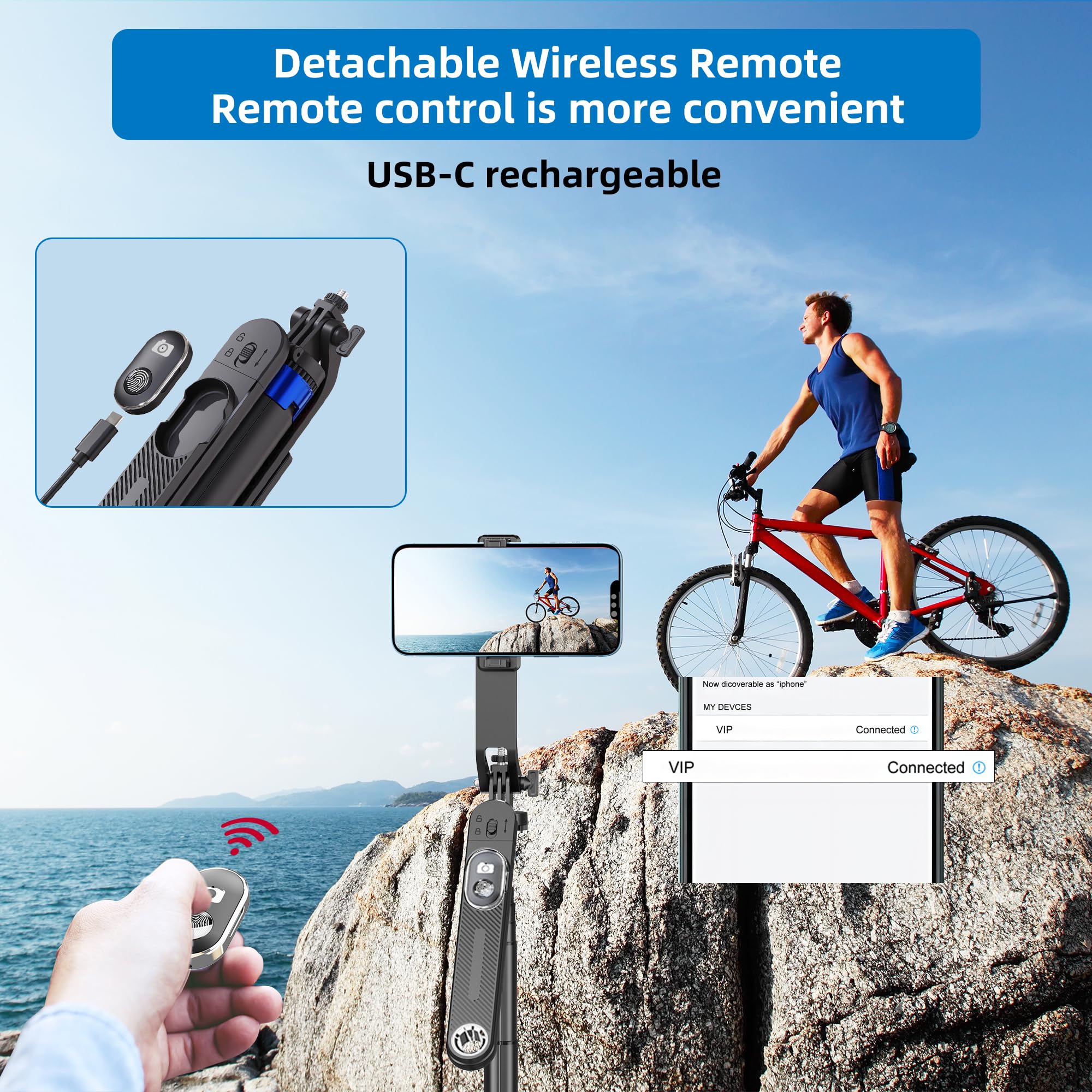Eug-Products Selfie Stick Phone Tripod-71 Cell Phone Holder With Remote, 1/4" Screw Thread Adapter, Travel Tripod For Recording, Video And Picture, Compatible With Iphone, Android, Camera & Gopro