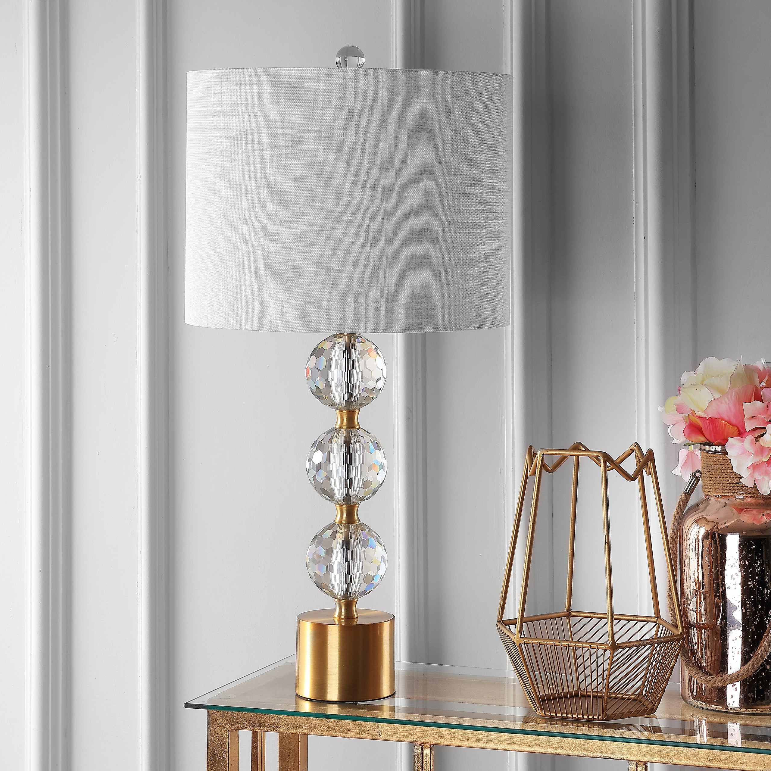 Jonathan Y Jyl5017A Ashley 25.25" Crystal Led Table Lamp Glam Transitional Bedside Desk Nightstand Lamp For Bedroom Living Room Office College Bookcase Led Bulb Included, Clear/Brass Gold
