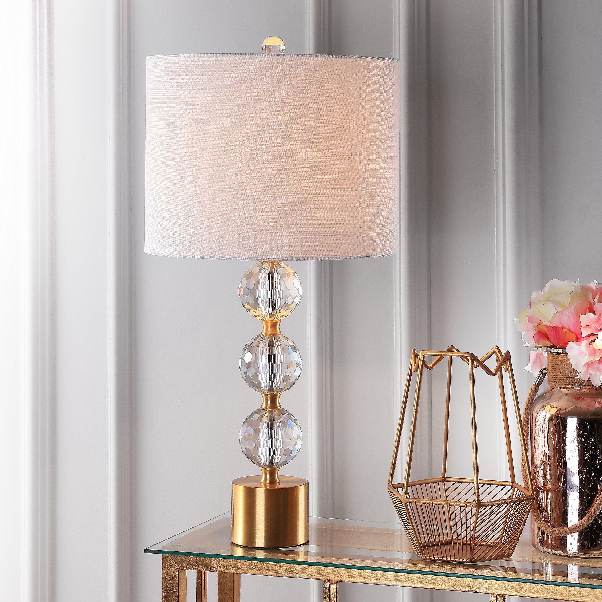 Jonathan Y Jyl5017A Ashley 25.25" Crystal Led Table Lamp Glam Transitional Bedside Desk Nightstand Lamp For Bedroom Living Room Office College Bookcase Led Bulb Included, Clear/Brass Gold