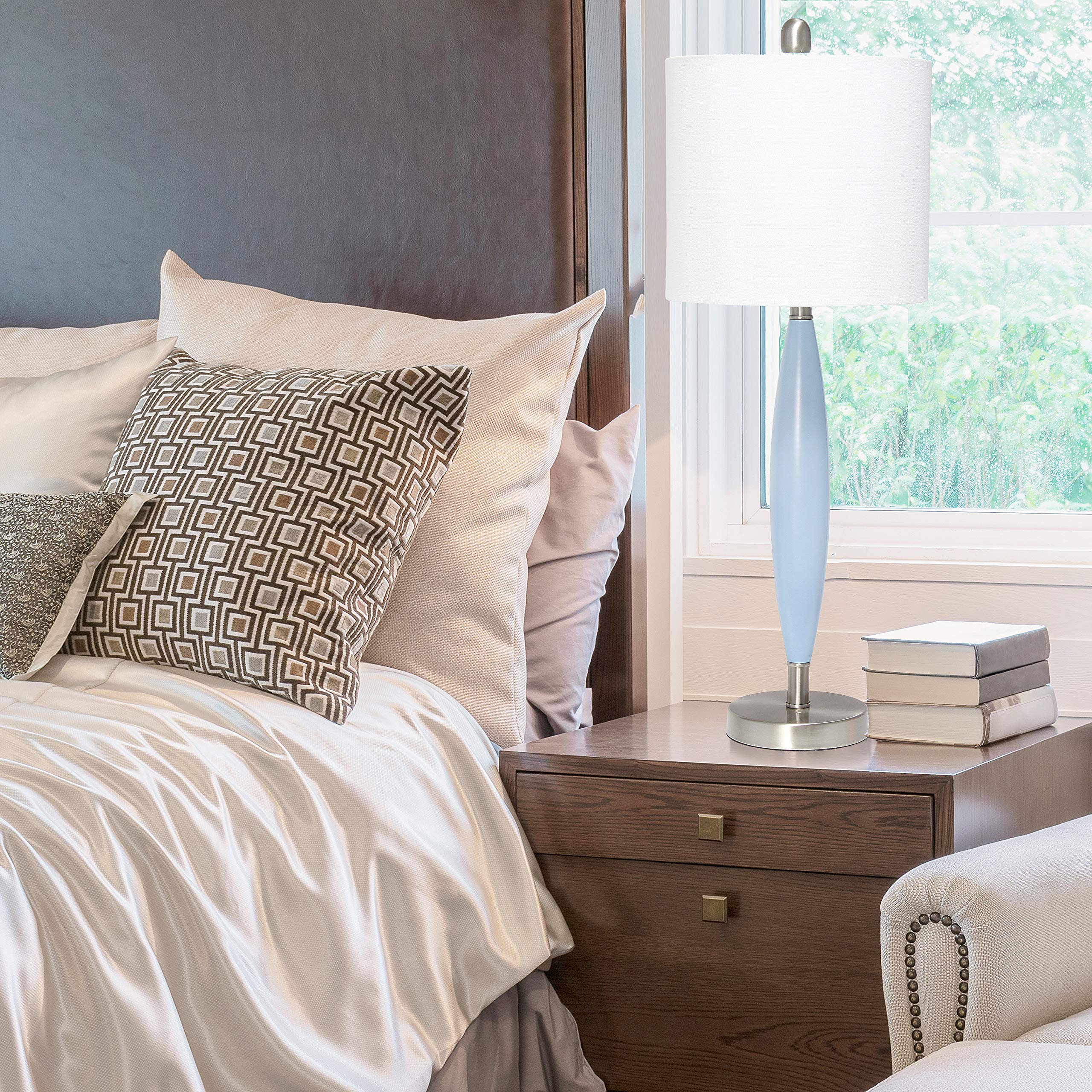 Lalia Home Stylus Table Lamp With White Fabric Shade (Blue/White Shade)