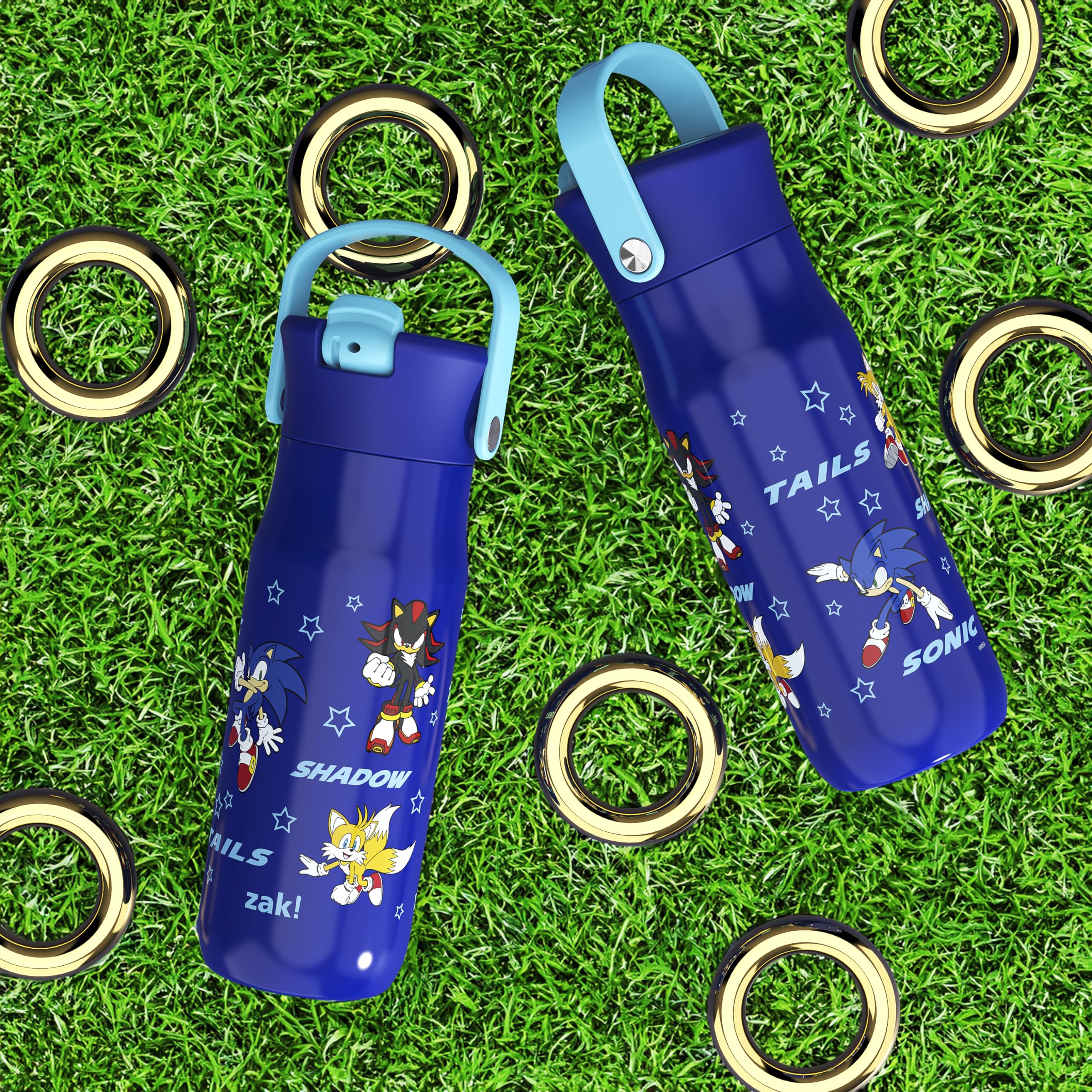 Zak Designs Harmony Sonic The Hedgehog Water Bottle For Travel Or Home, 20Oz Recycled Stainless